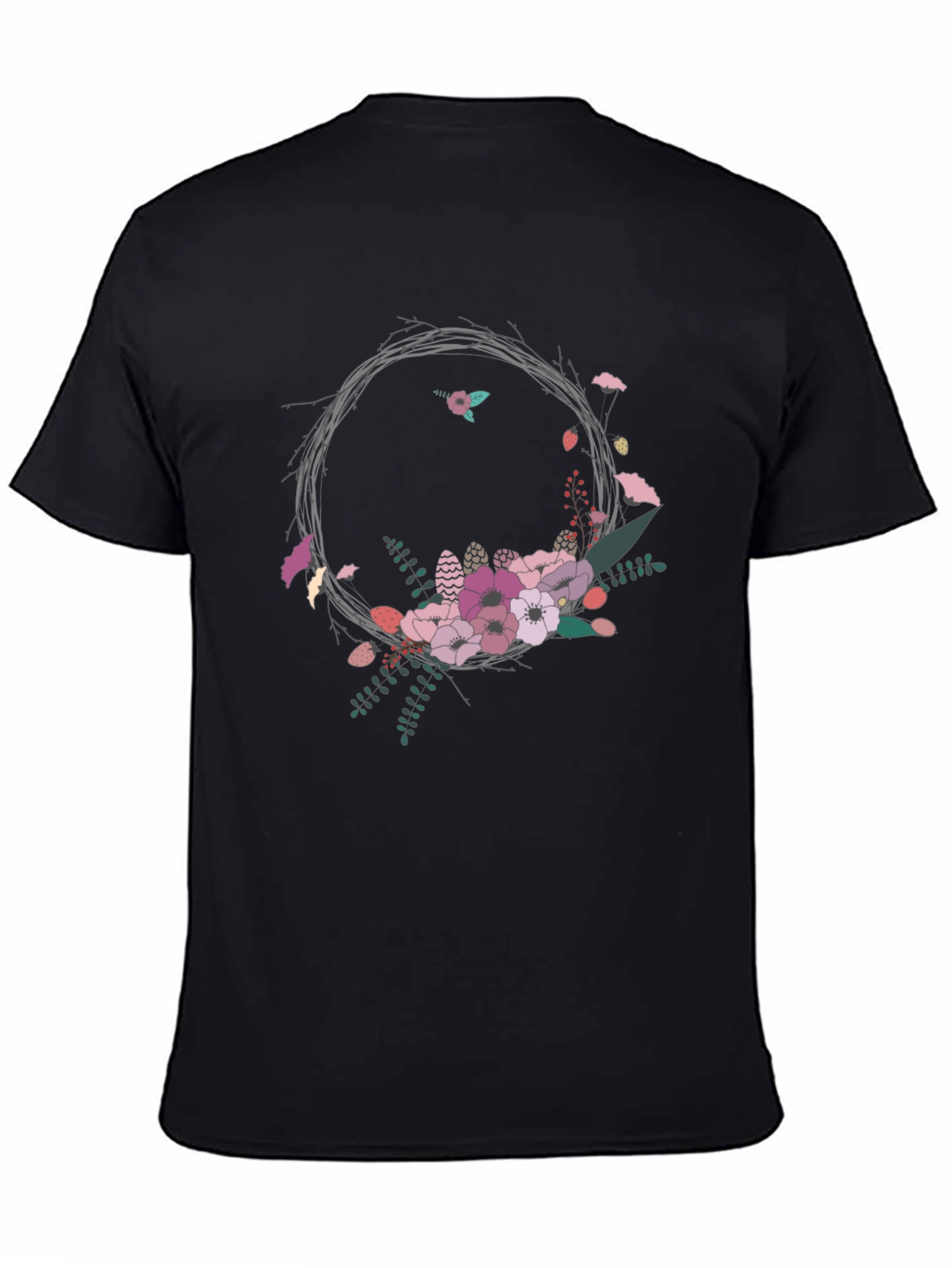 Black Floral Wreath Graphic Tee - Stylish and Unique view 4