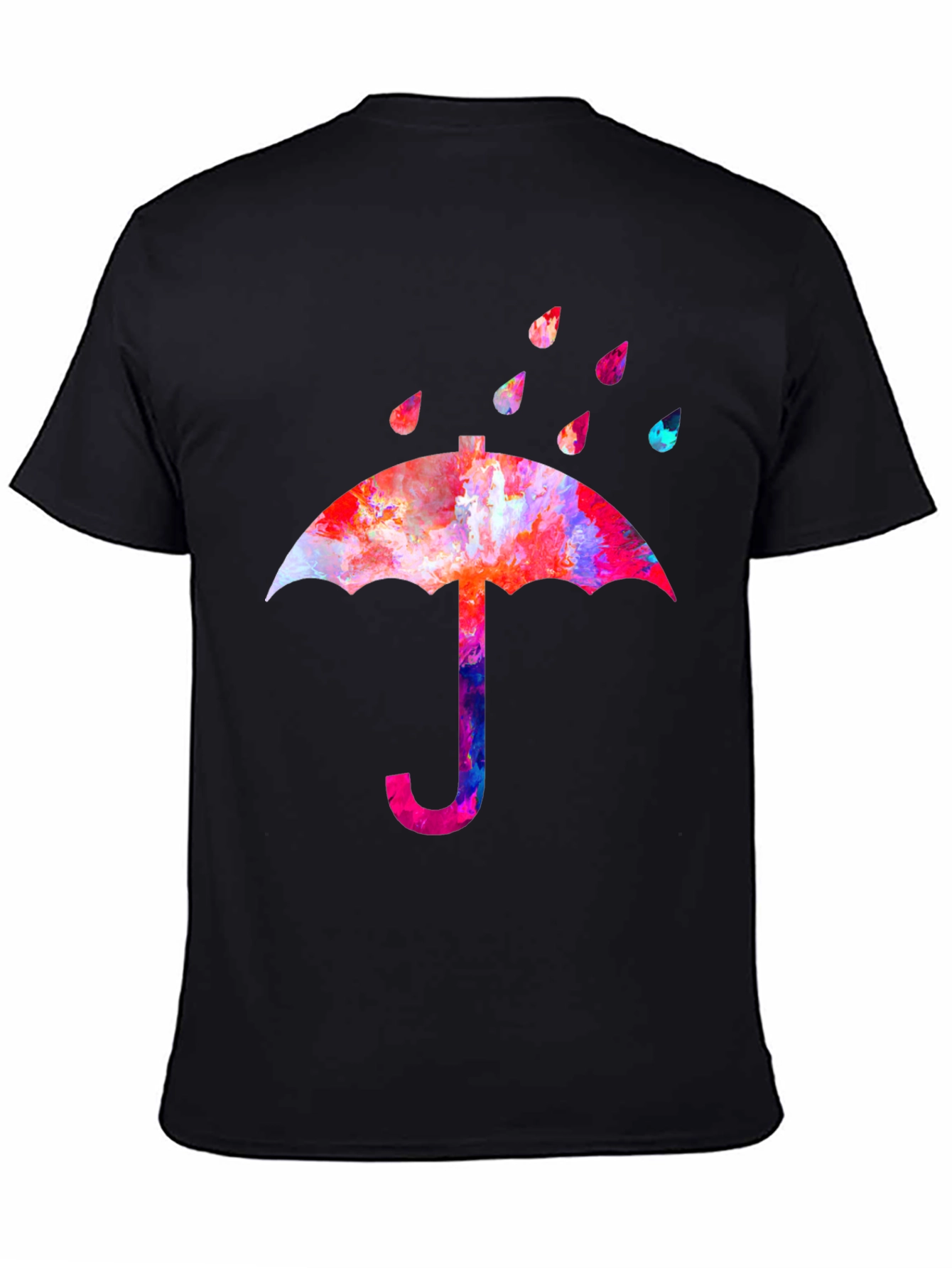 Black Colorful Umbrella Graphic T-Shirt view 4