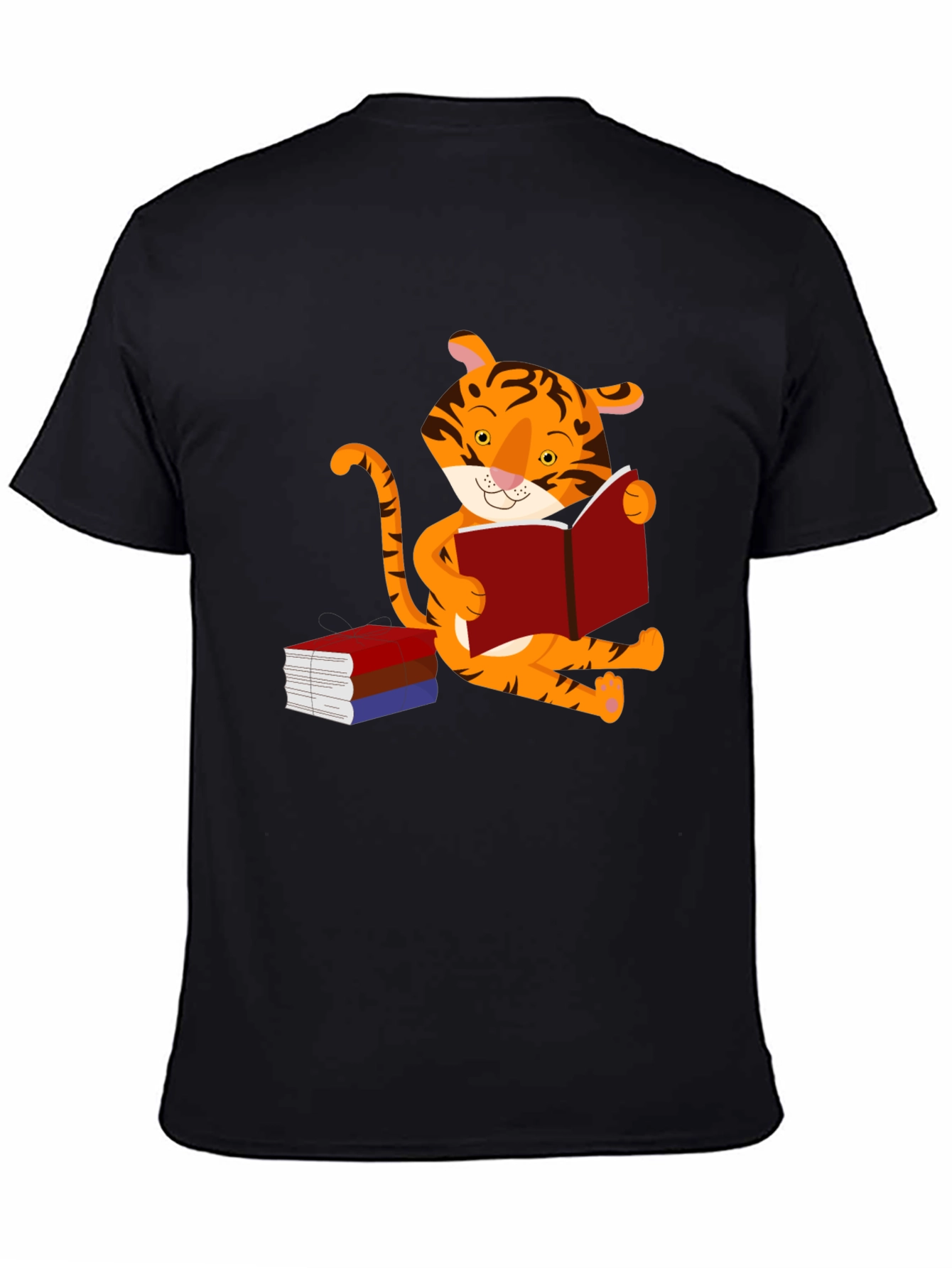 Black Cute Tiger Reading Book Graphic T-Shirt view 4