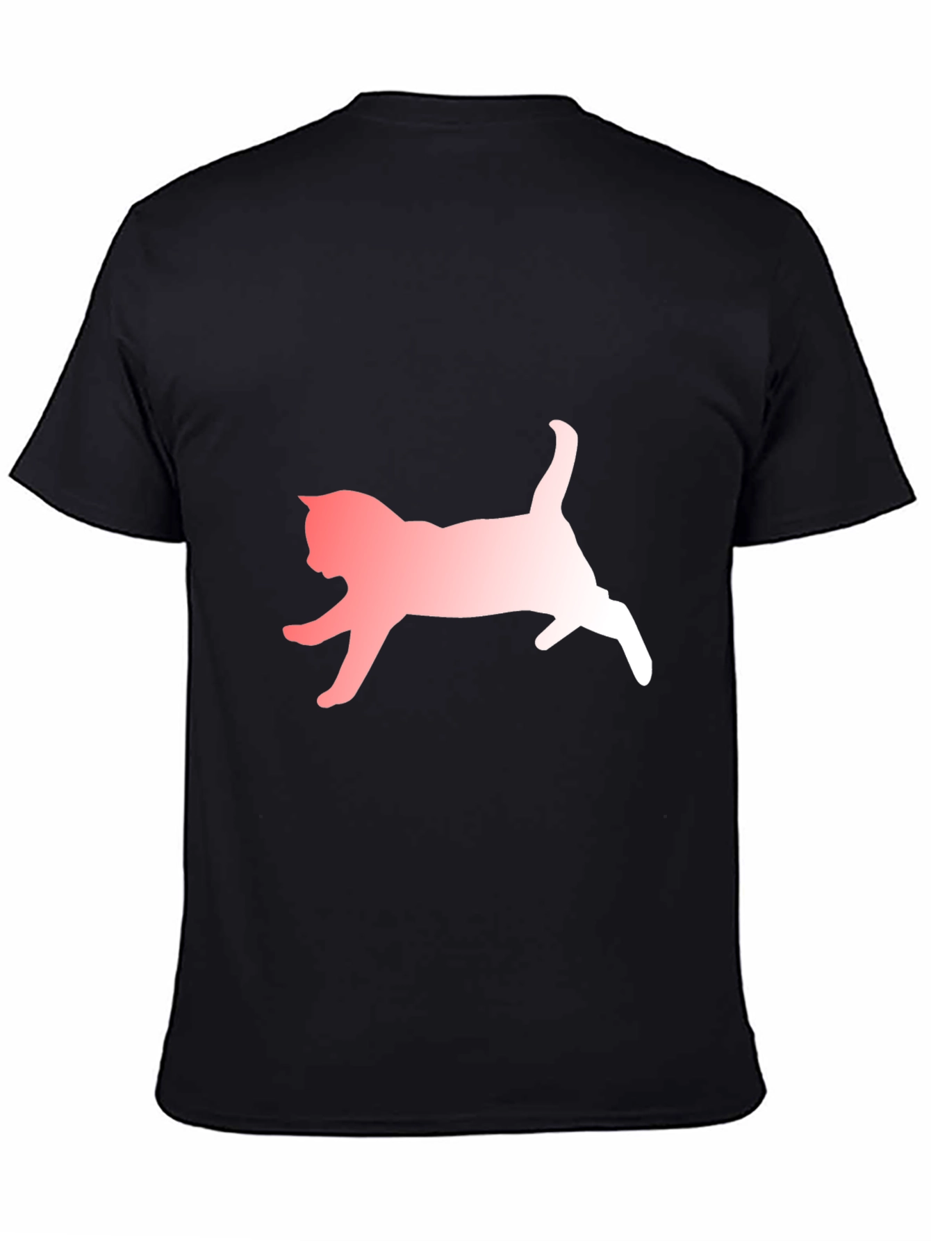 Black Cat Silhouette Graphic Tee - Black Cotton Blend Casual T-Shirt view 4