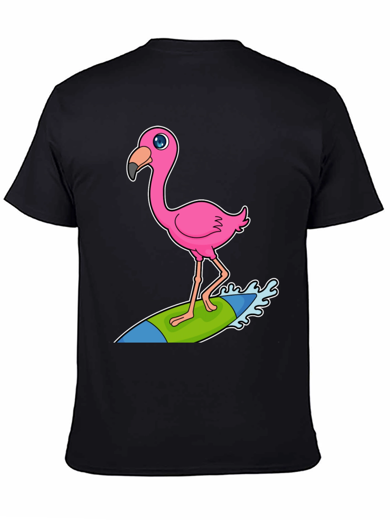 Black Surfing Flamingo Graphic Tee - Black Cotton T-Shirt view 4
