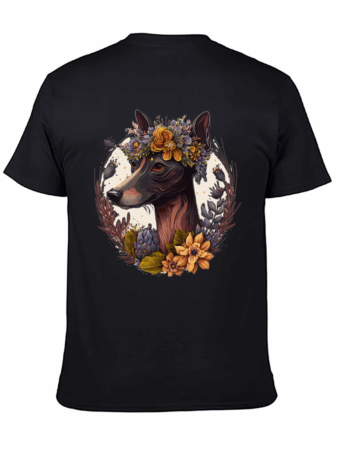 Black Dog Floral Wreath T-Shirt view 4
