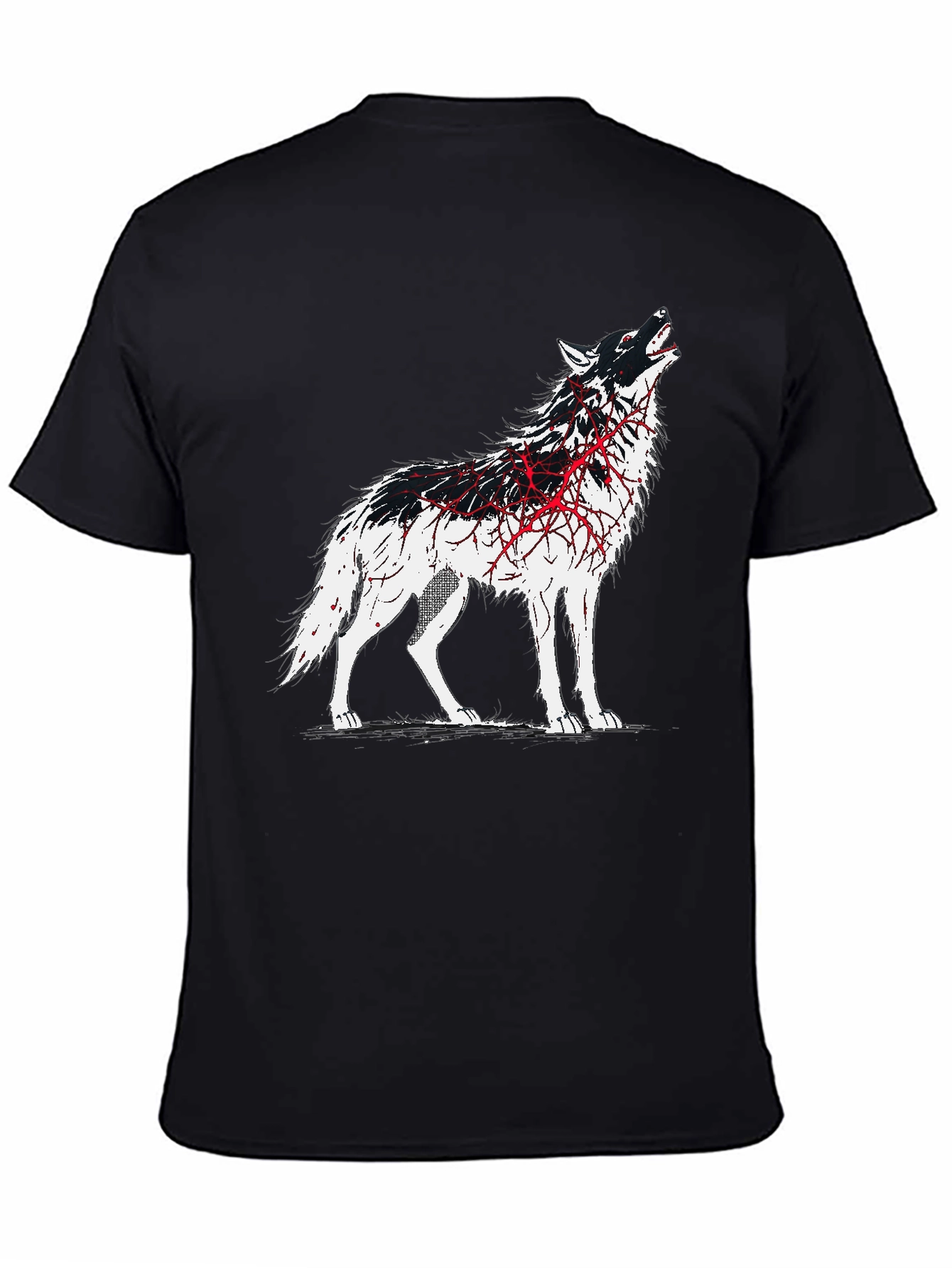 Black Wolf Graphic Print T-Shirt - Black view 4