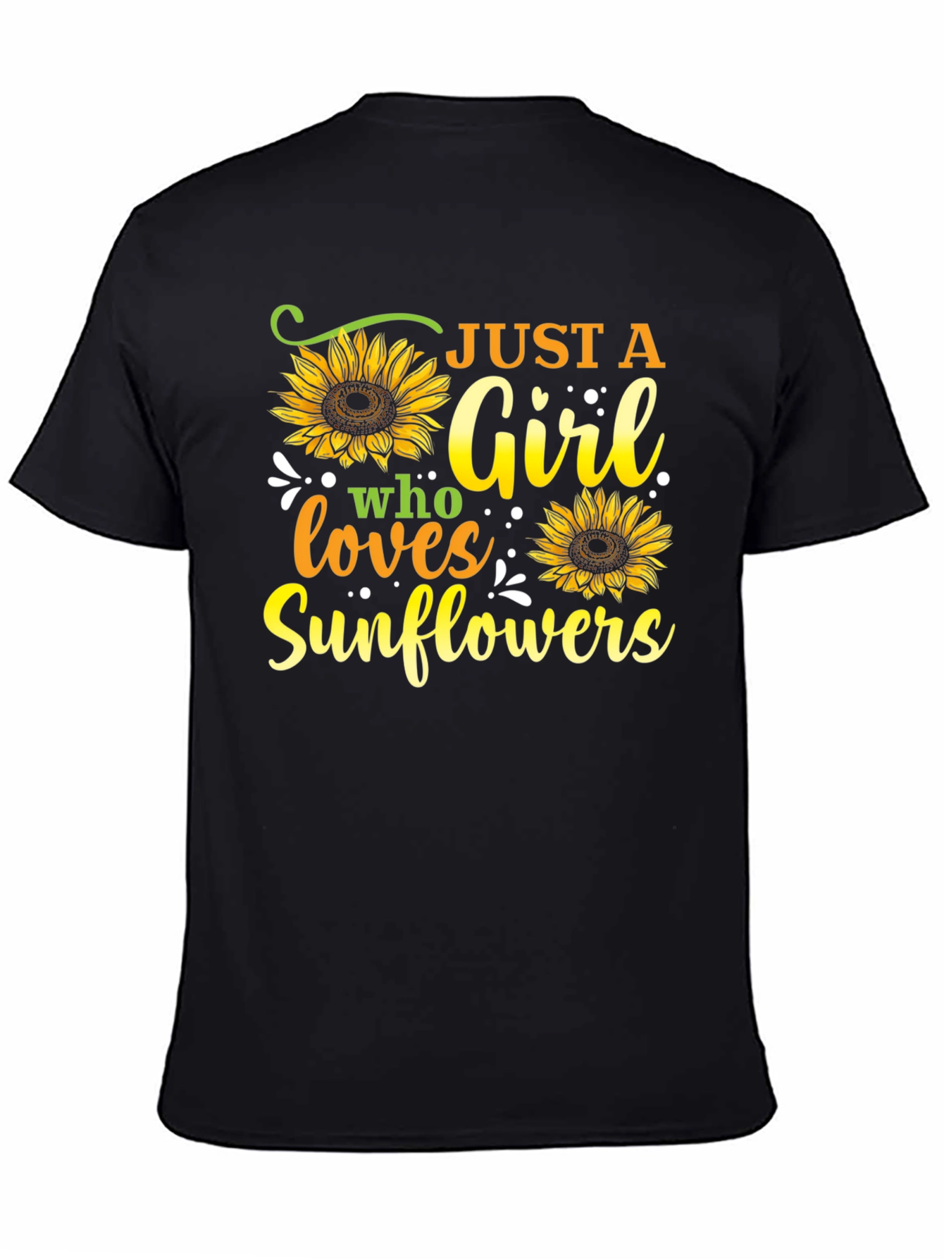 Black Just A Girl Who Loves Sunflowers Graphic Tee view 4