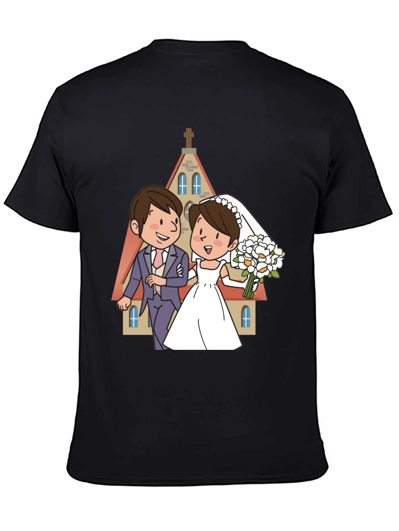 Wedding Cartoon Graphic Tee - Black - 4