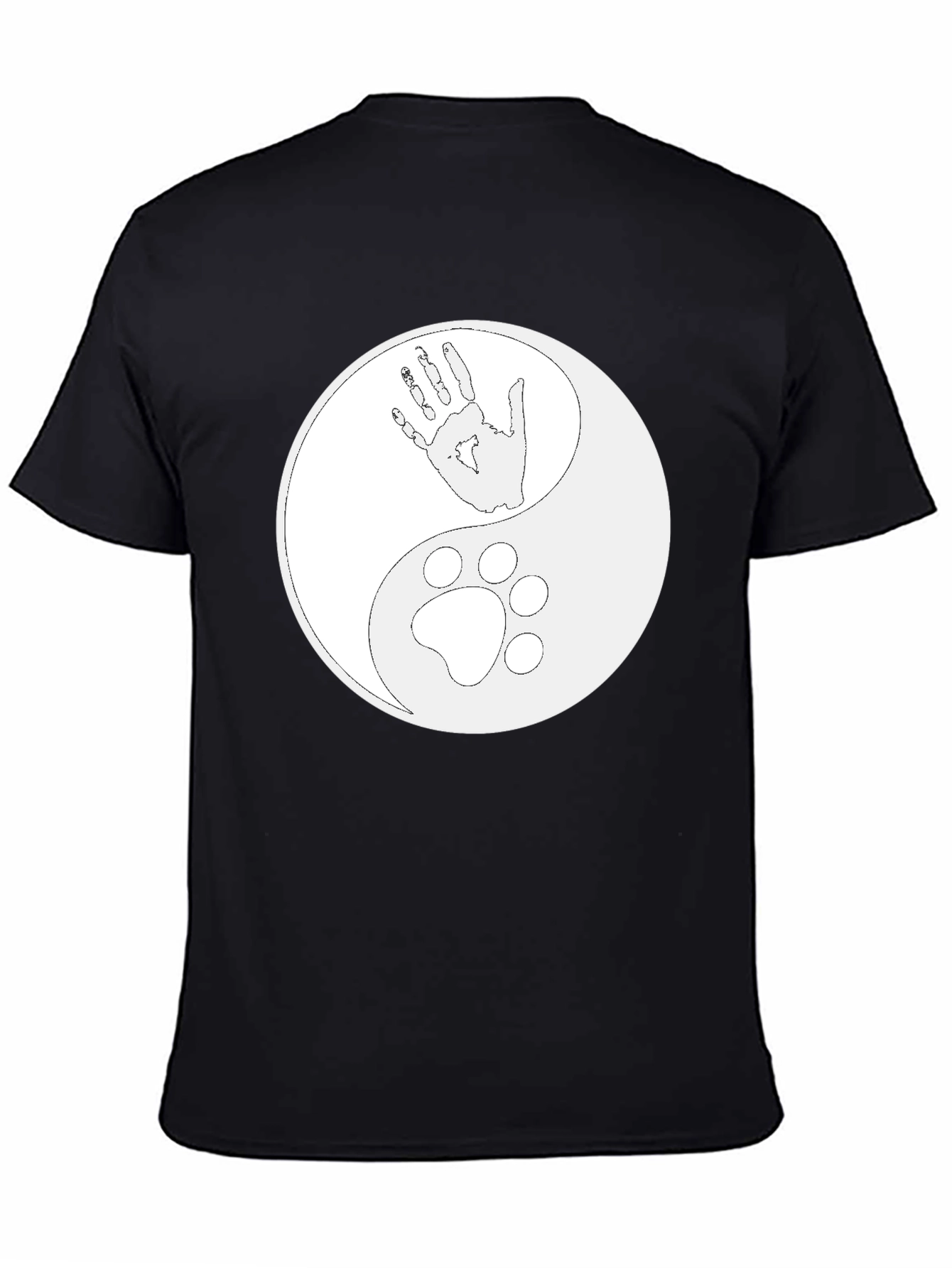 Black Yin Yang Hand & Paw Print T-Shirt - Black view 4
