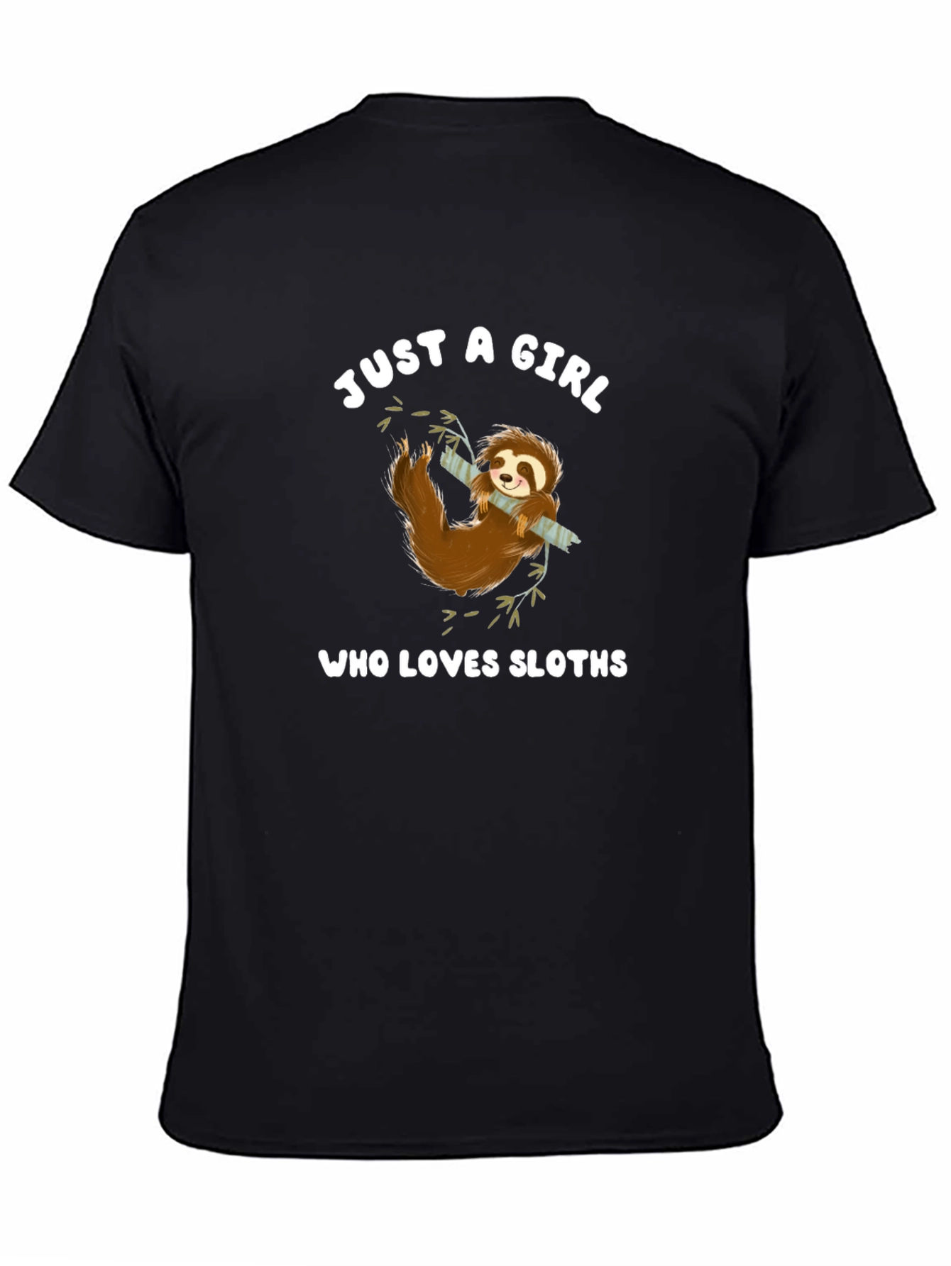 Black Just a Girl Who Loves Sloths T-Shirt view 4