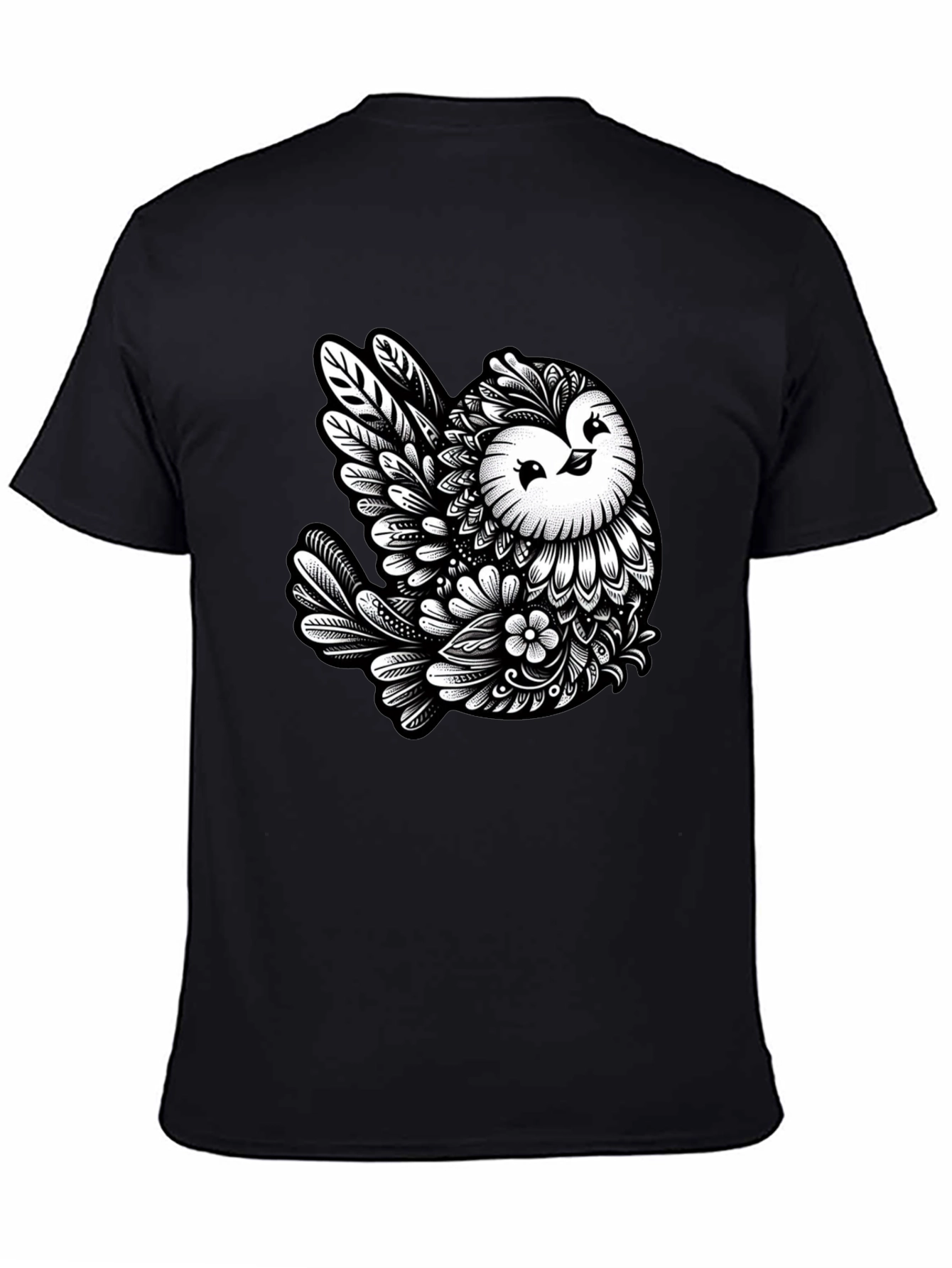 Black Owl Art Black T-Shirt - Unique Graphic Tee view 4
