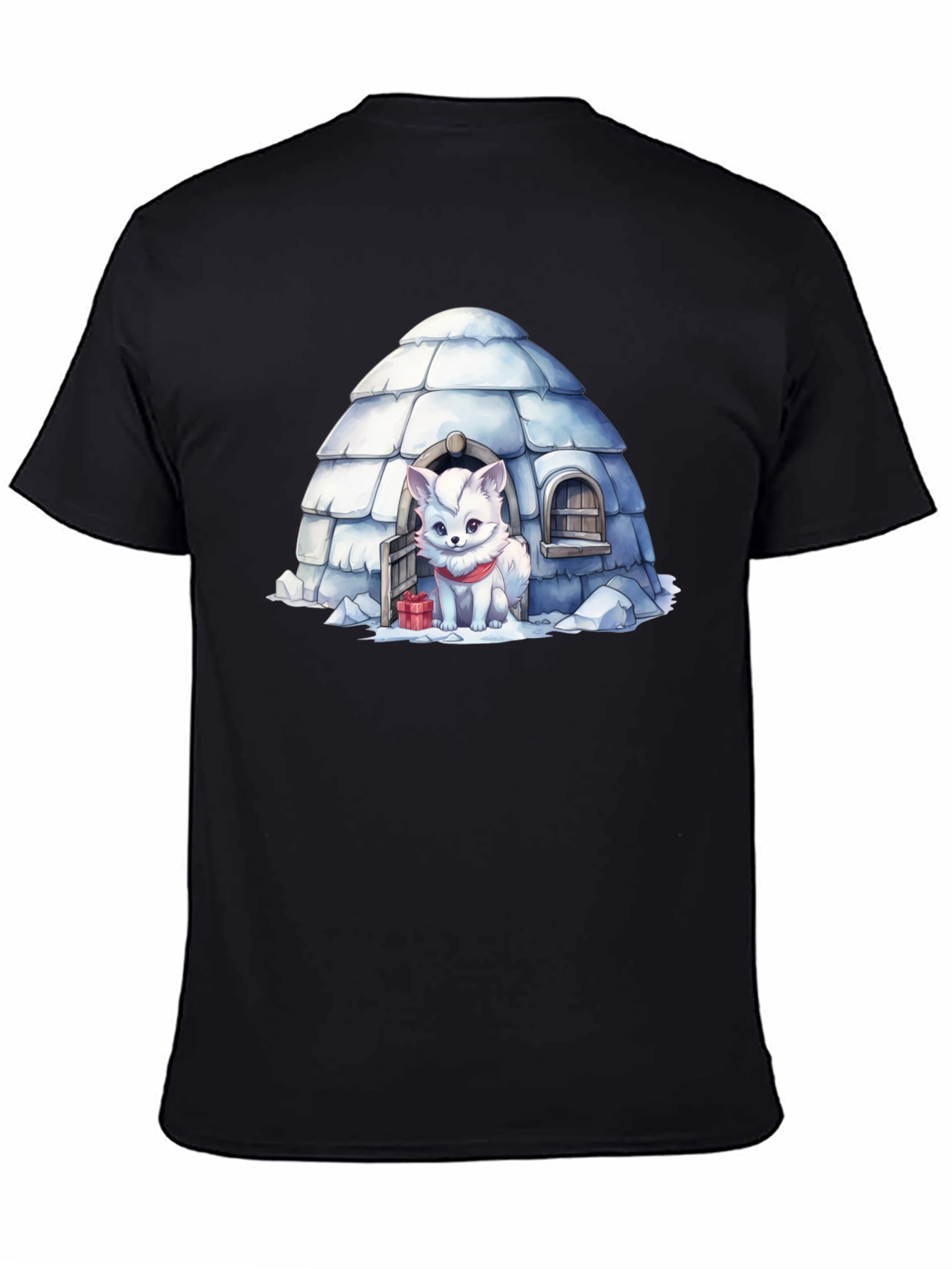 Black Cute Arctic Fox in Igloo Graphic Tee view 4