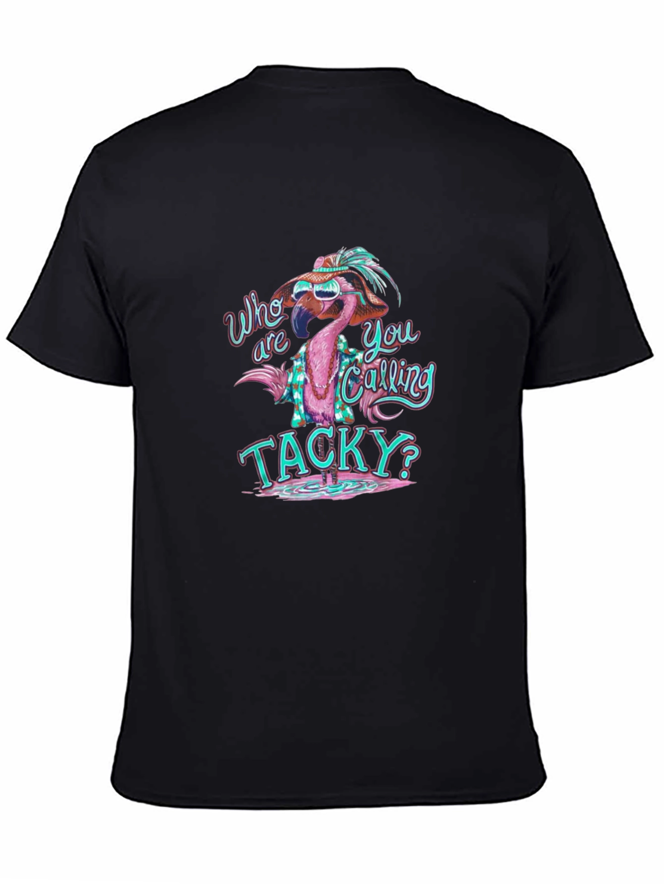 Black Funny Flamingo Tacky Graphic T-Shirt view 4