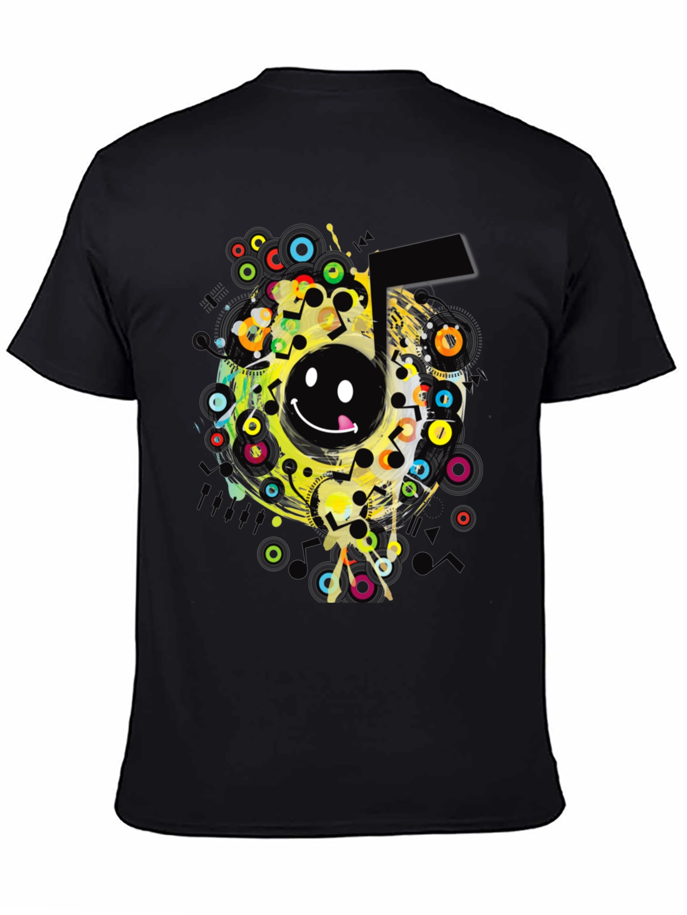 Black Smiley Face Graphic Print Black T-Shirt view 4