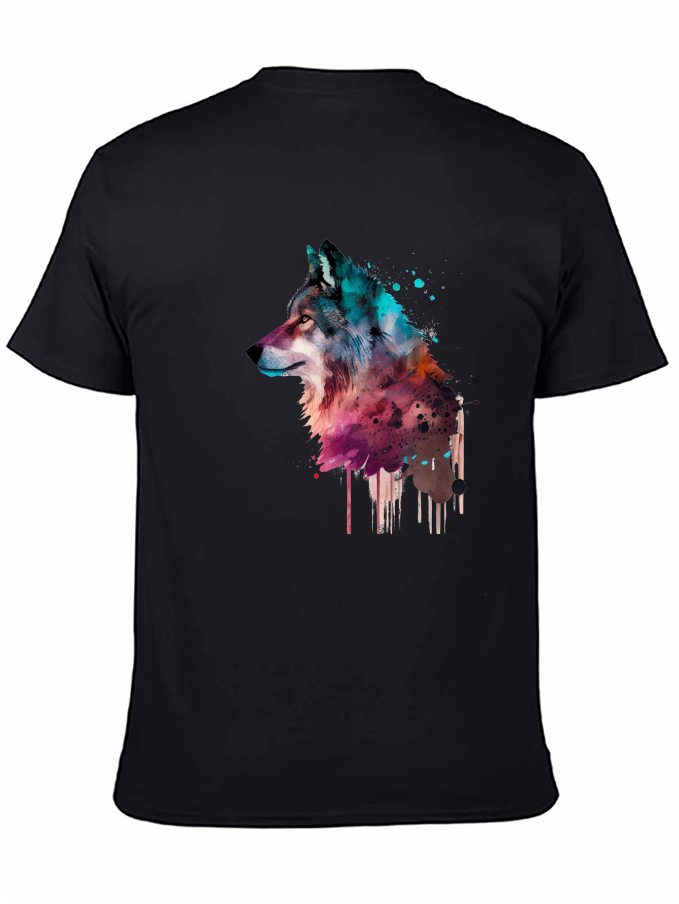Black Watercolor Wolf Graphic Black T-Shirt view 4