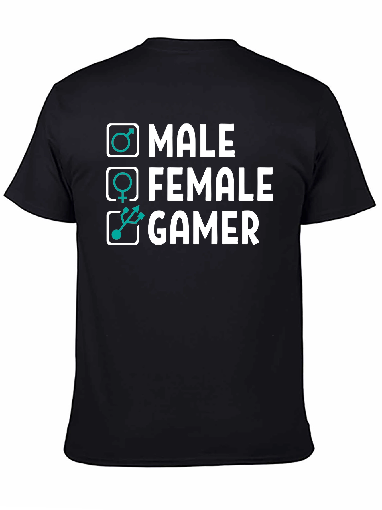 Black Gamer Tee: Male, Female, Gamer - Black Cotton T-Shirt view 4