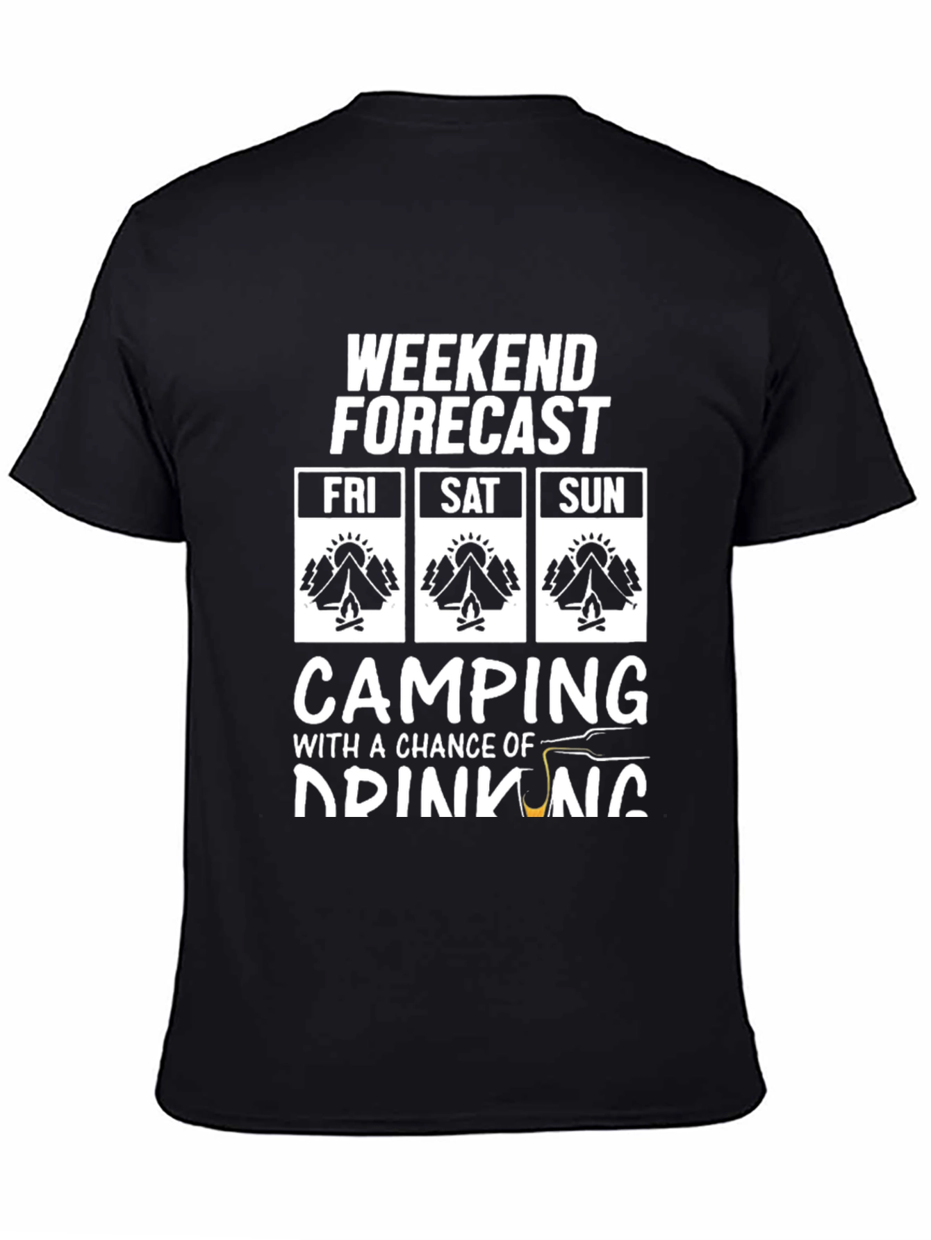 Black Camping & Drinking Weekend Forecast Graphic Tee view 4