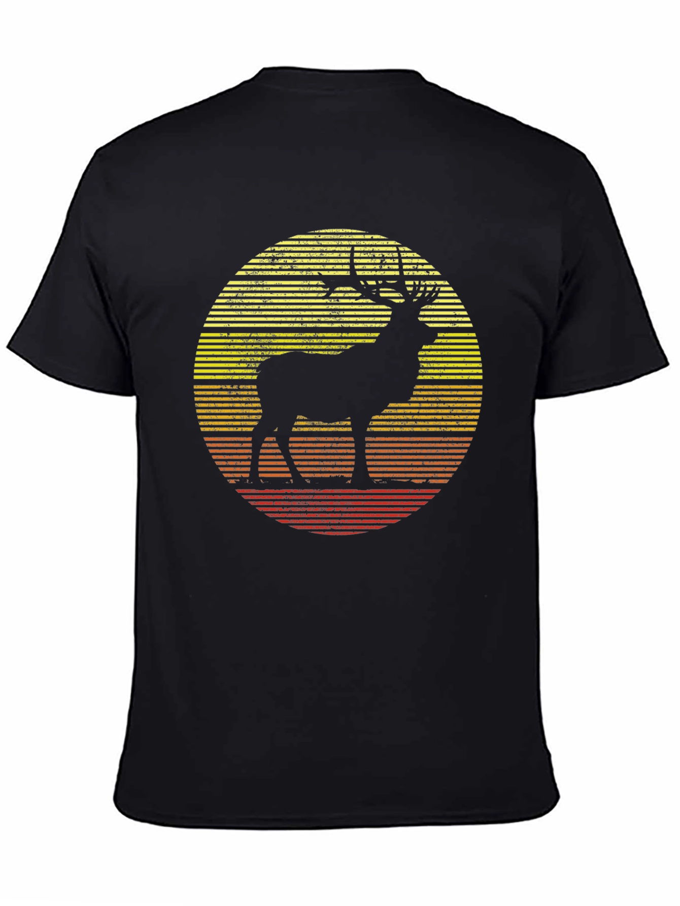 Black Retro Elk Sunset Graphic T-Shirt view 4