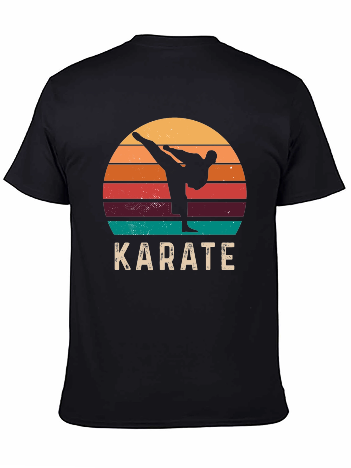 Black Karate Sunset T-Shirt Retro Style Martial Arts Tee view 4