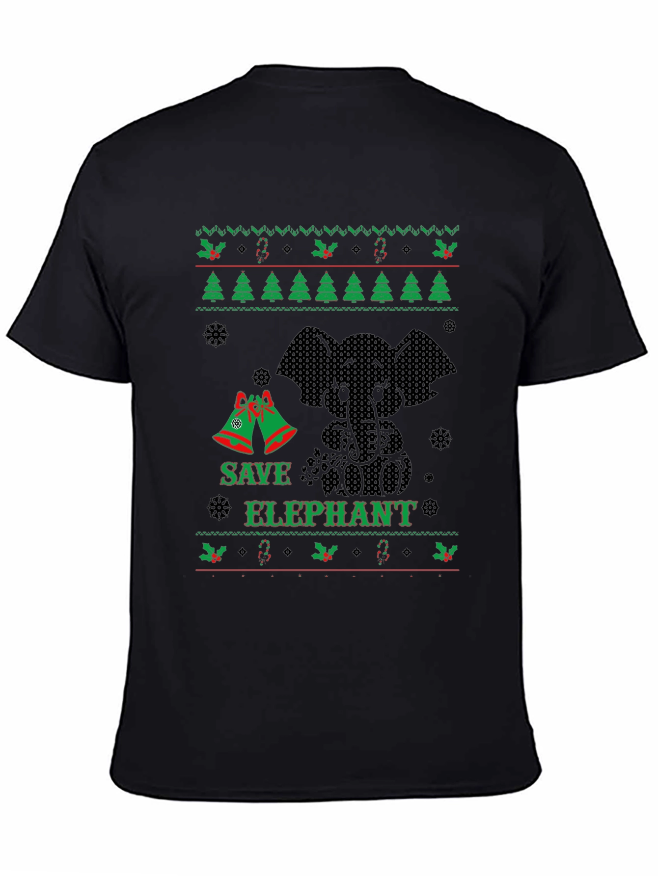 Black Save Elephant Ugly Christmas Sweater T-Shirt view 4
