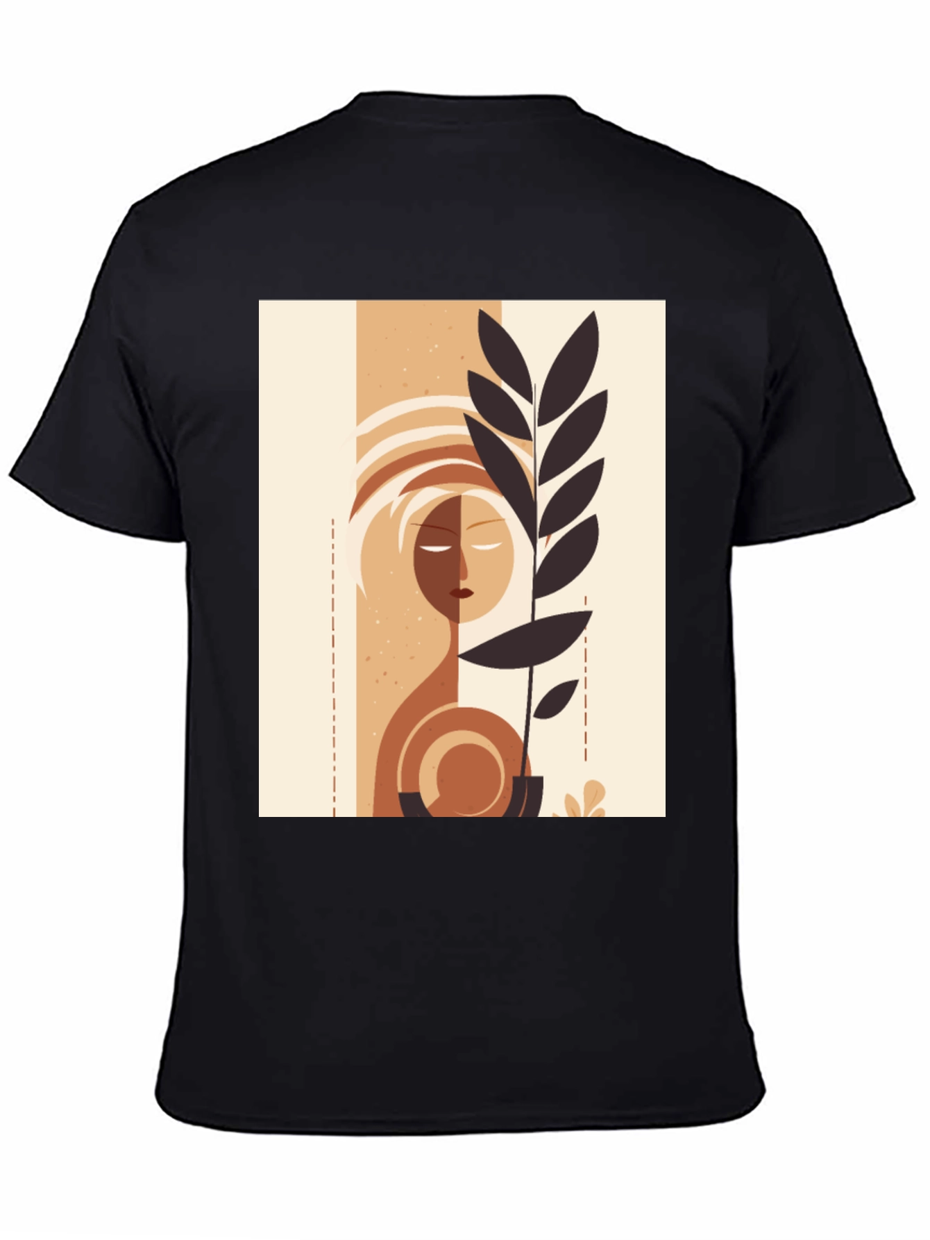 Black Abstract Face & Plant Graphic Tee - Stylish Minimalist Design view 4