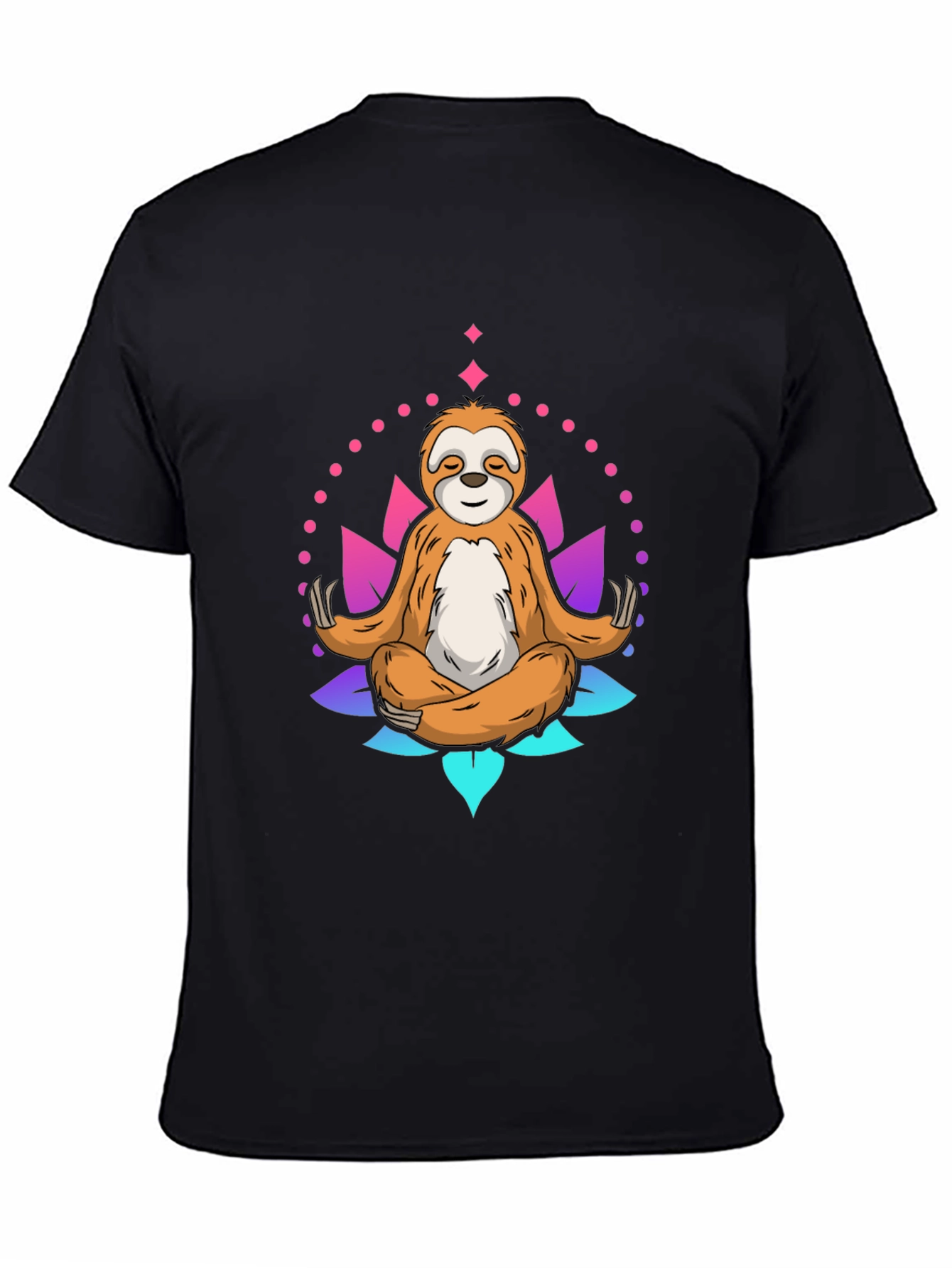 Black Meditating Sloth Graphic Tee - Relaxed Fit Black T-Shirt view 4
