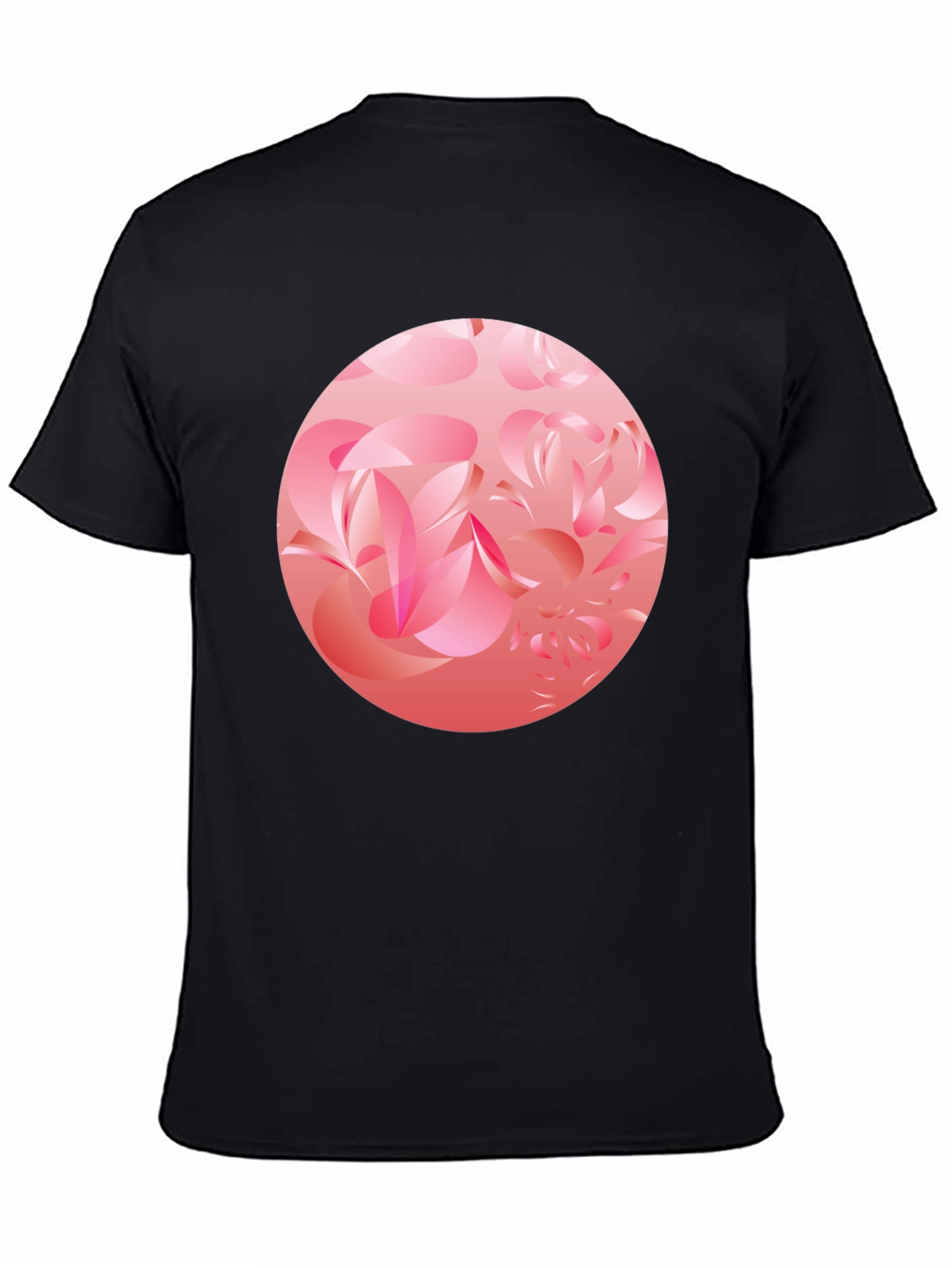 Black Abstract Floral Circle Black T-Shirt view 4