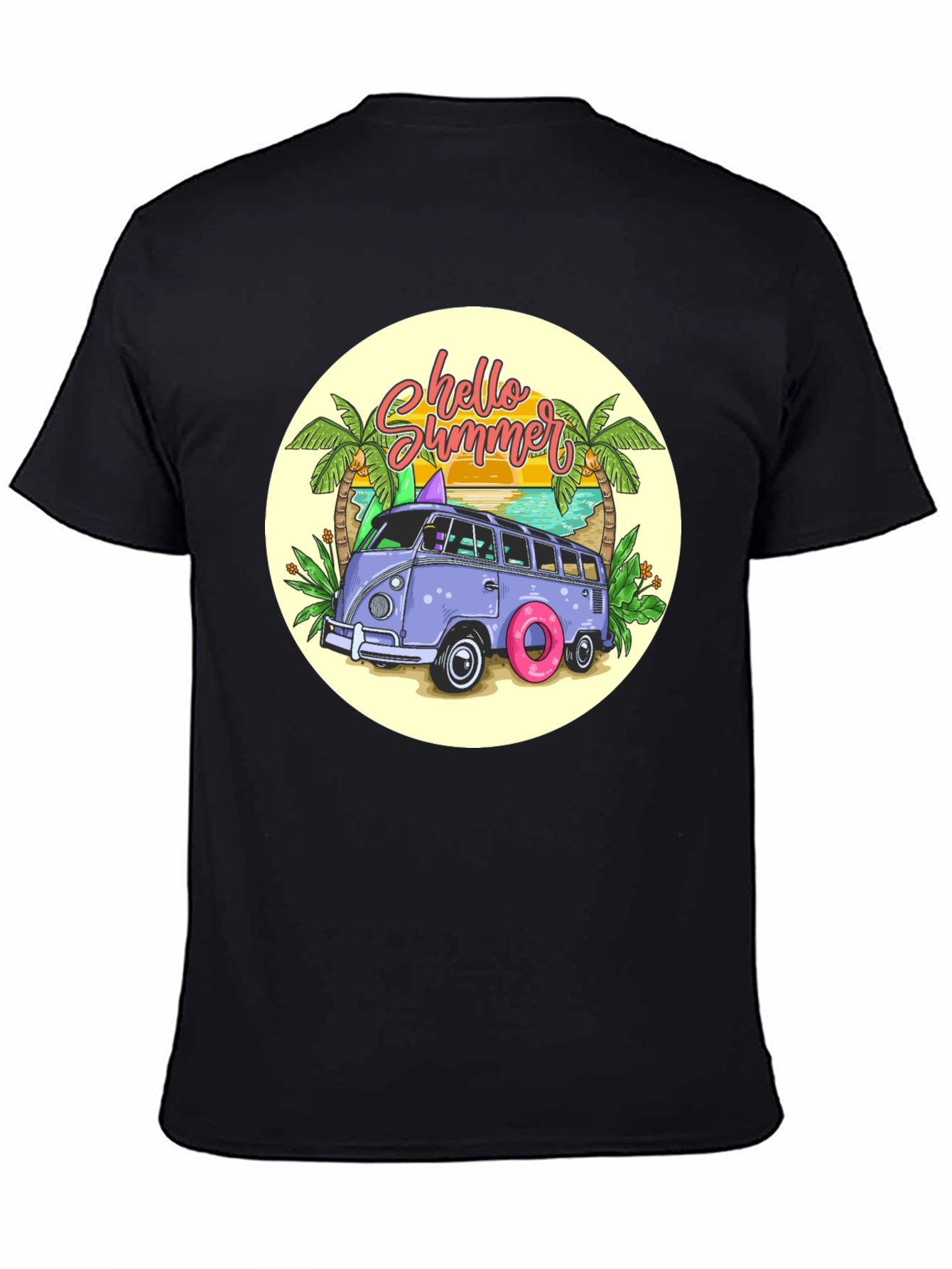 Black Summer Beach Van T-Shirt view 4