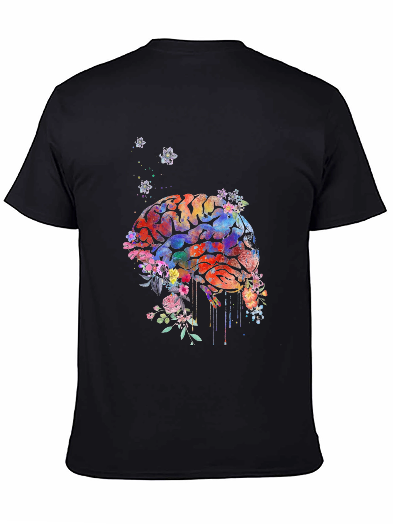 Black Brain Flowers T-Shirt - Artistic Graphic Tee view 4
