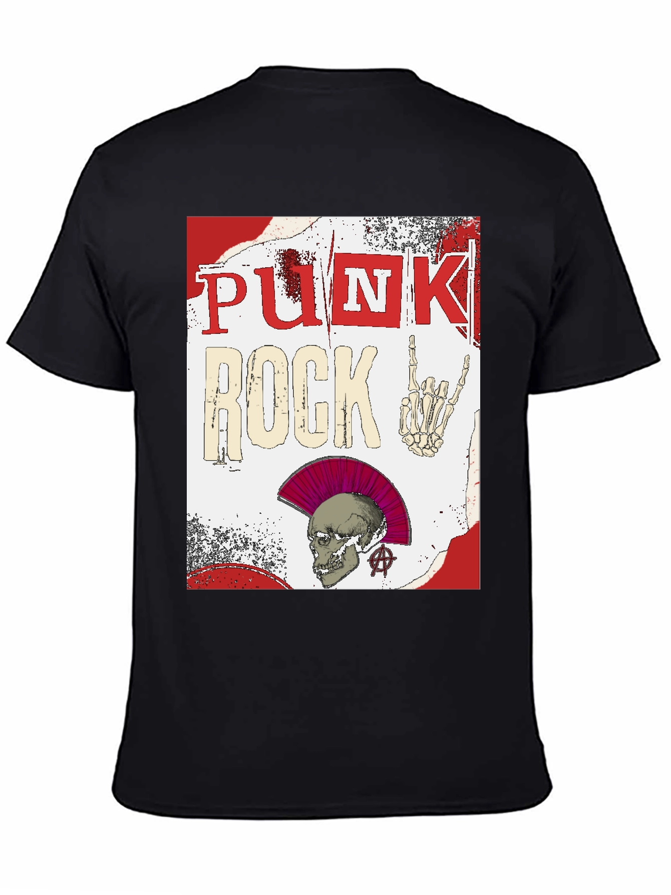 Black Punk Rock Graphic Tee - Edgy Skull Design view 4
