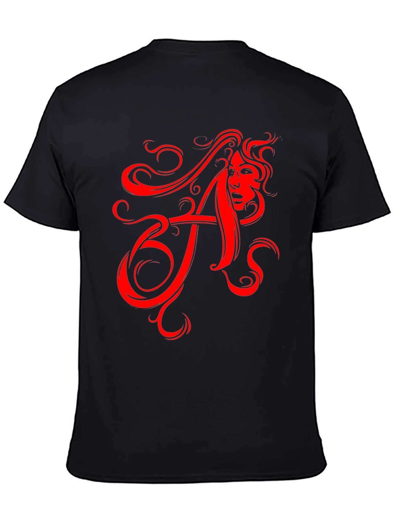 Black Red Artistic Letter A Black T-Shirt view 4