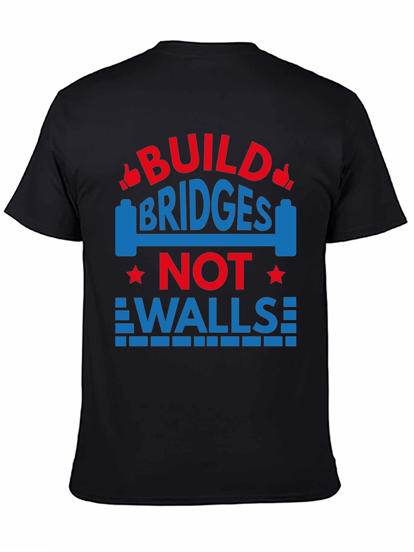 Black Build Bridges Not Walls Graphic Tee view 4
