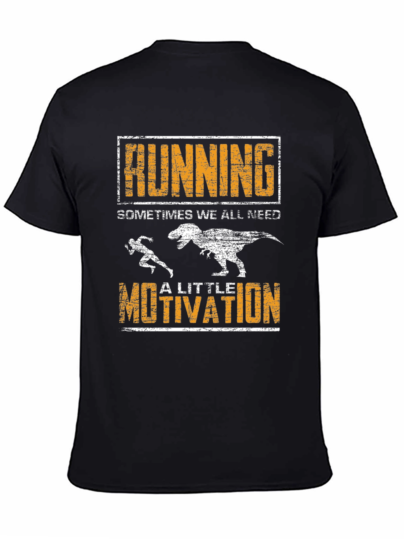 Black Running Motivation T-Shirt - Dinosaur Chase Graphic view 4
