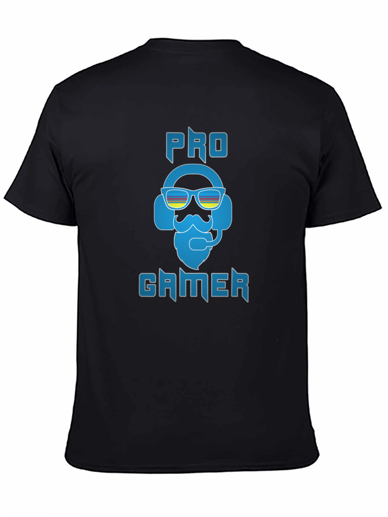 Black Pro Gamer Black T-Shirt - Bearded Headset Design view 4