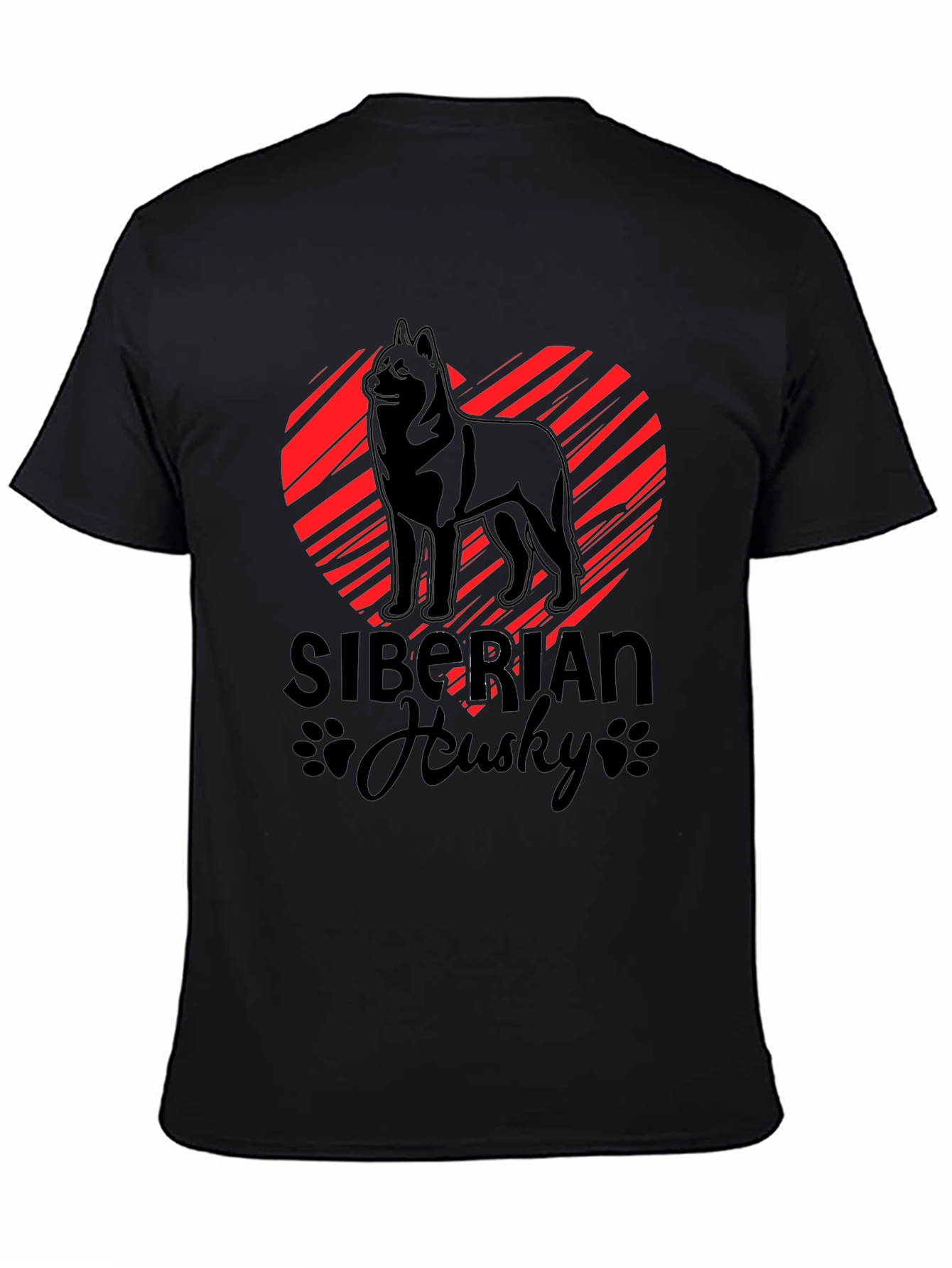 Black Siberian Husky Heart Graphic Black T-Shirt view 4