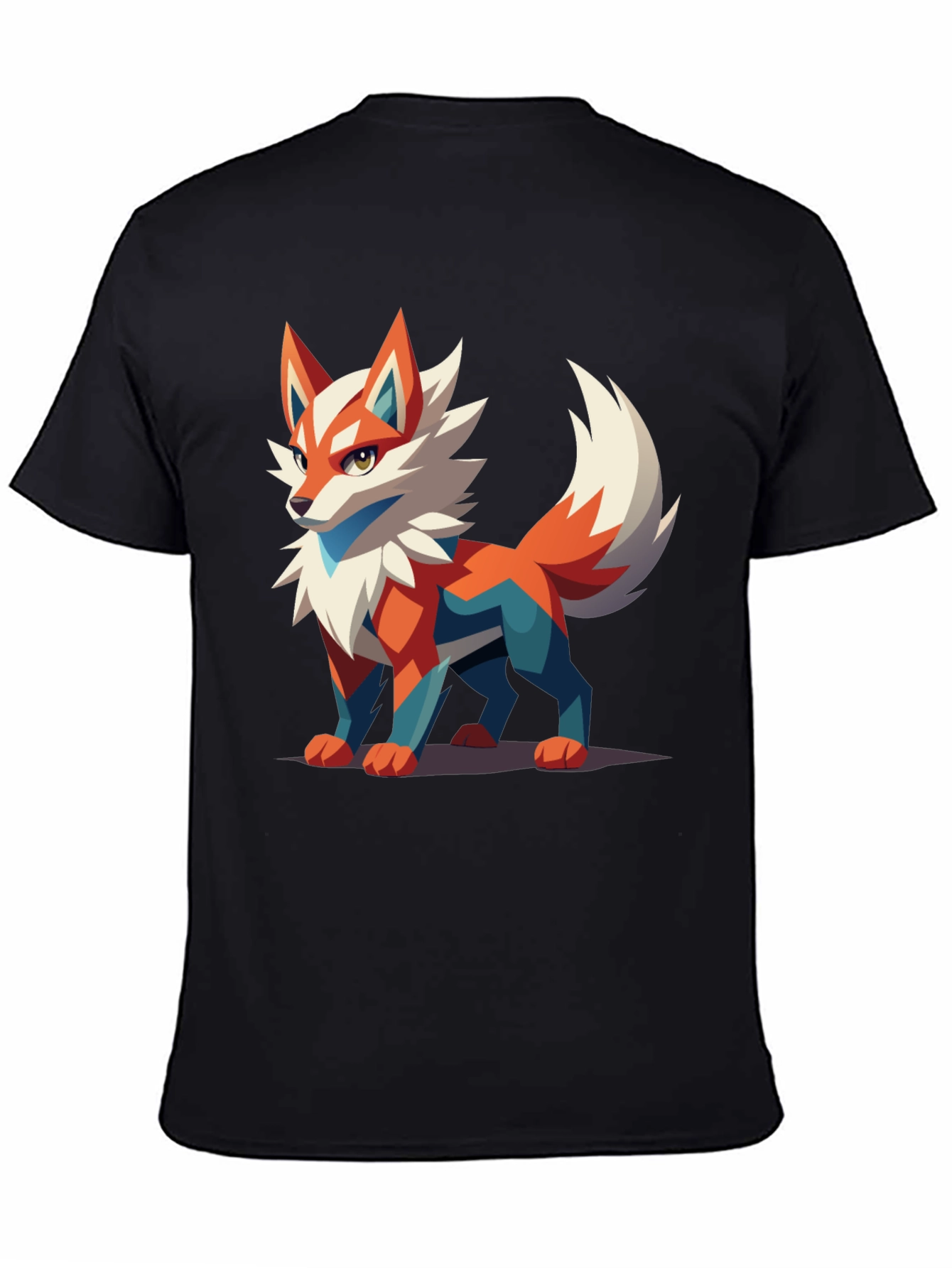 Black Men's Black T-Shirt with Geometric Fox Graphic view 4