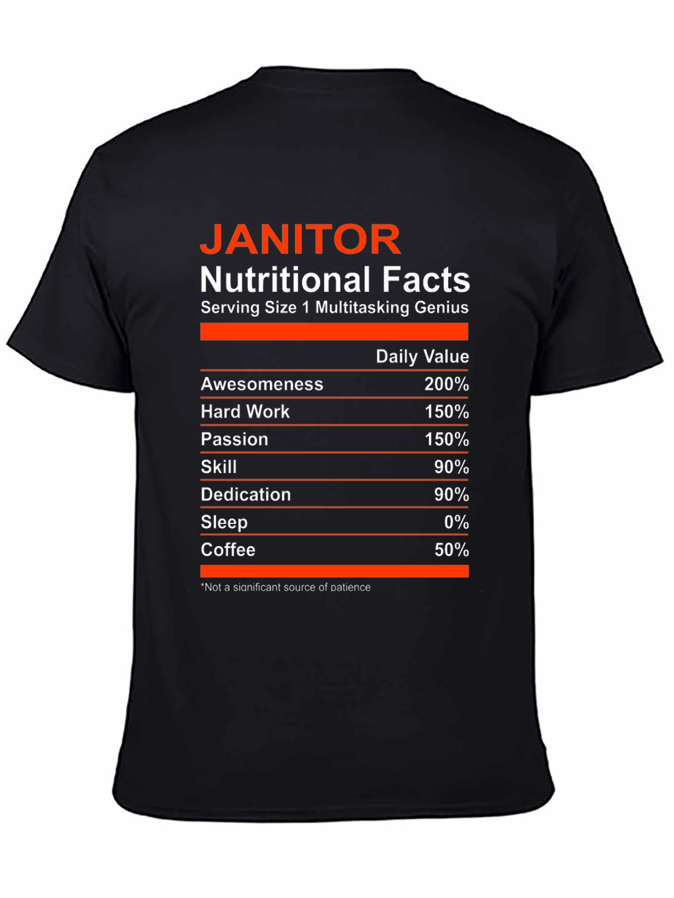 Black Janitor Nutritional Facts T-Shirt Funny Cleaning Crew Tee view 4
