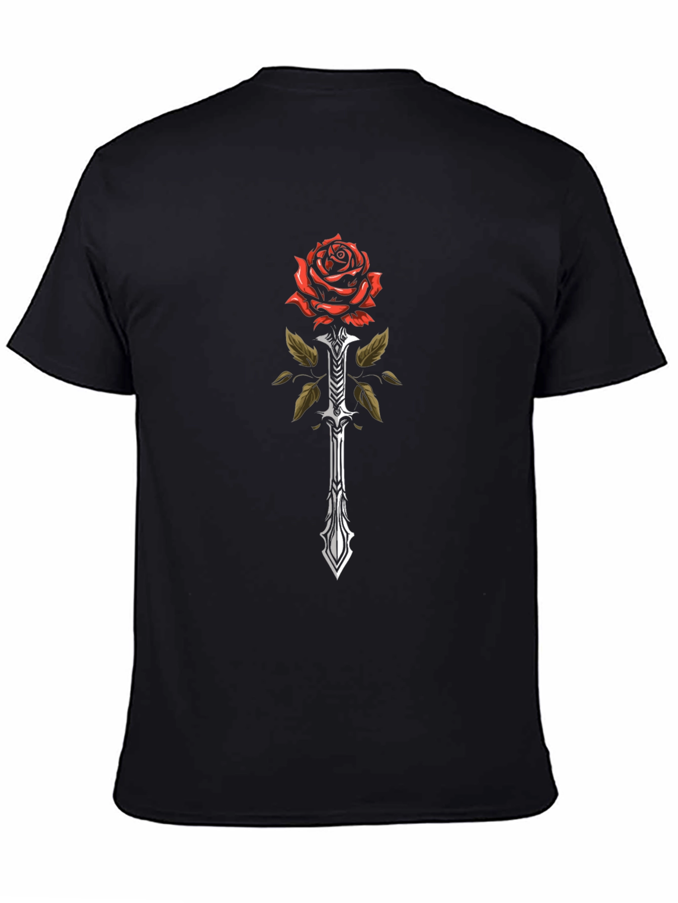 Black Rose and Sword Graphic Tee - Black Cotton Blend view 4