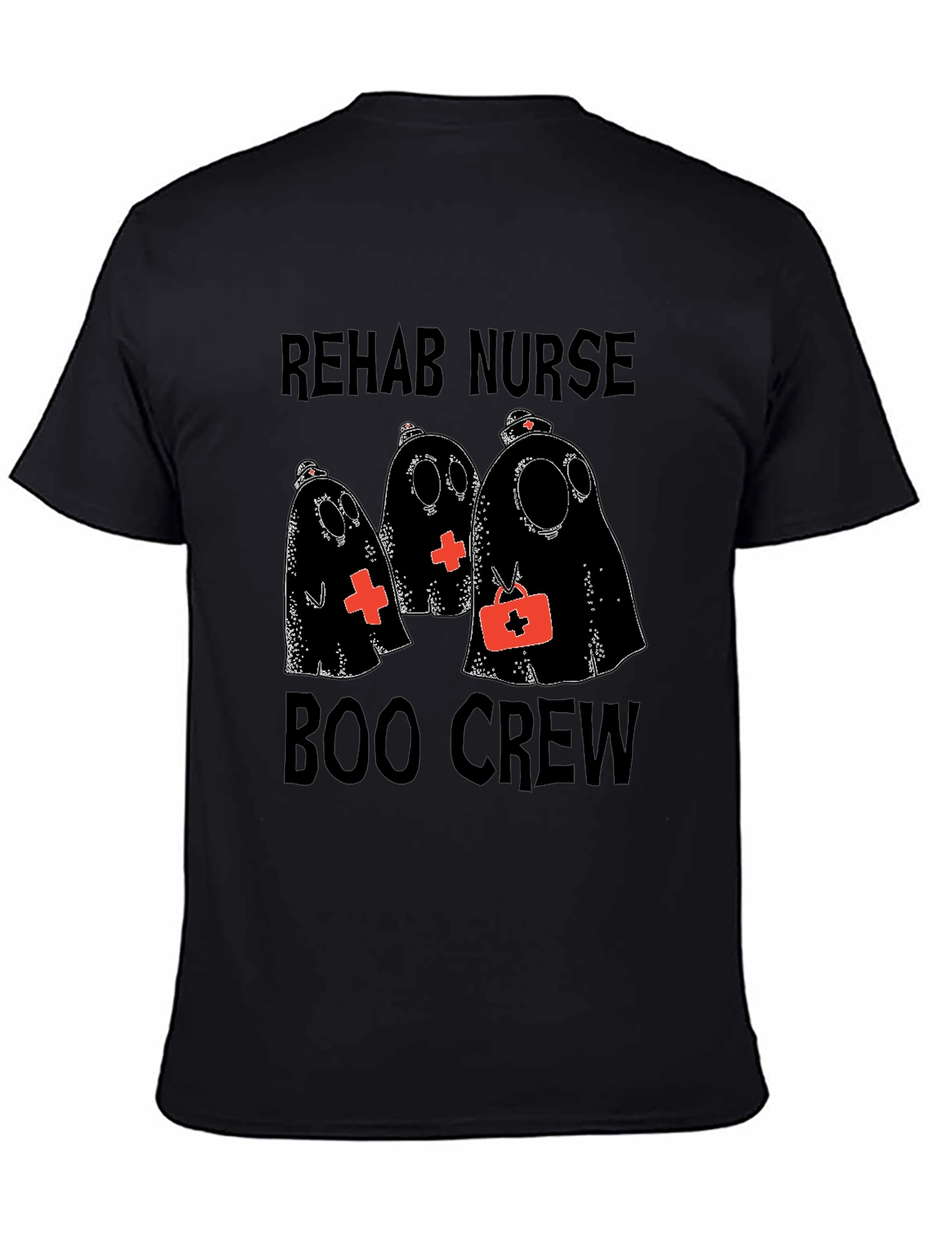 Black Rehab Nurse Boo Crew Halloween T-Shirt view 4