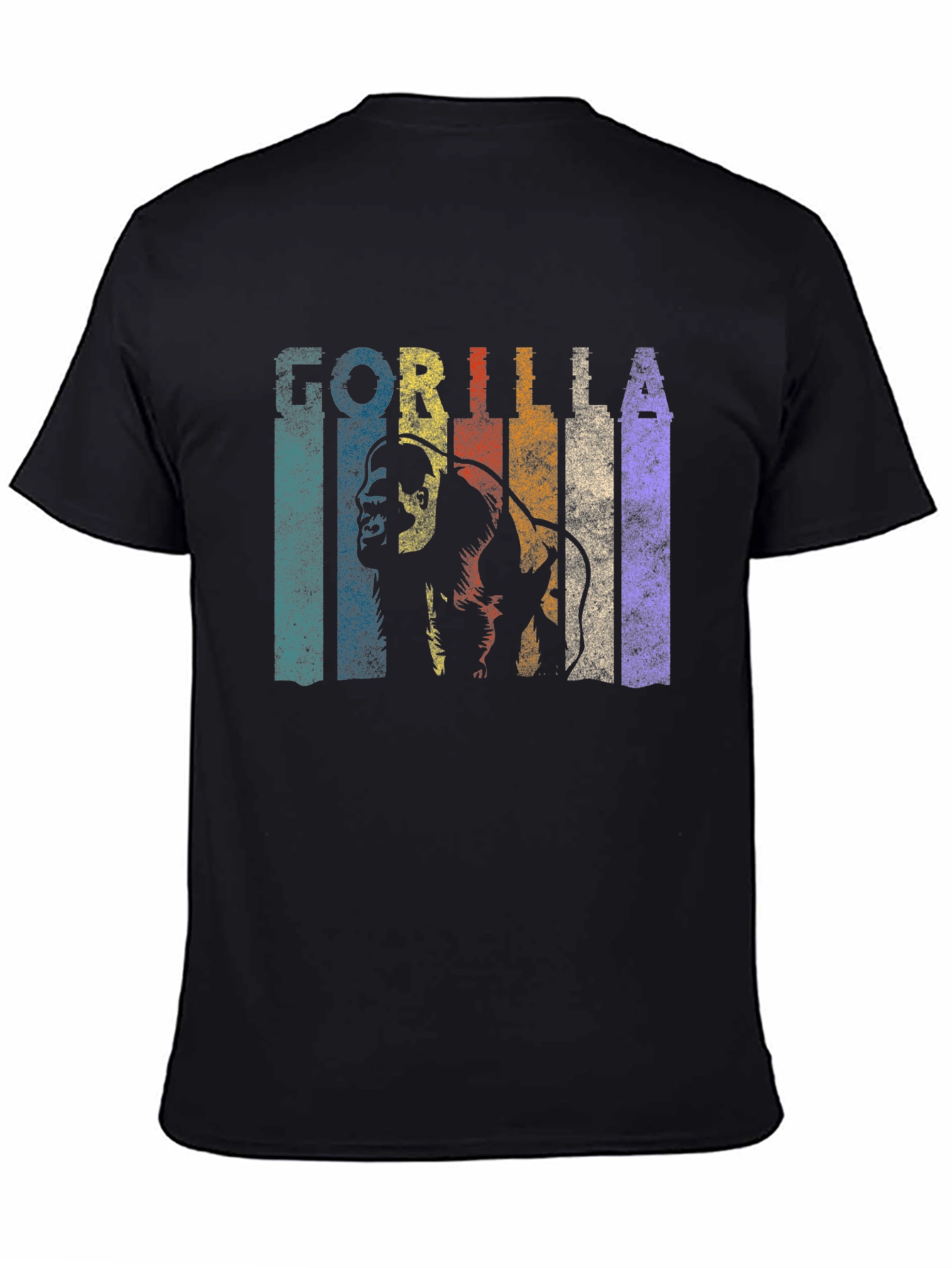 Black Retro Gorilla Graphic Print Crew Neck T-Shirt view 4