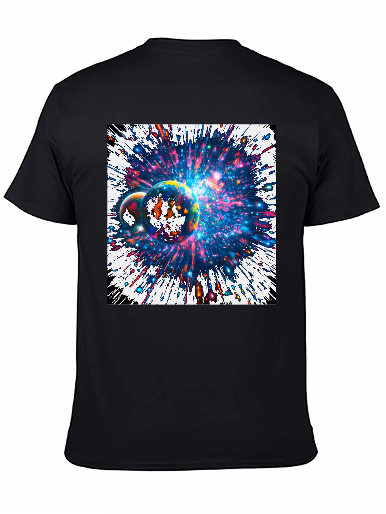 Black Cosmic Planets Graphic Tee - Black Cotton T-Shirt view 4
