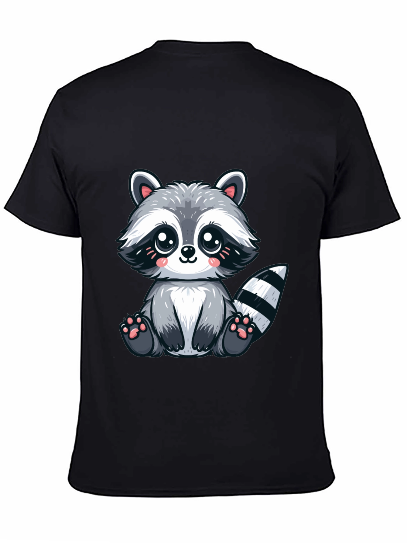 Black Cute Cartoon Raccoon Graphic Tee - Soft Black Cotton view 4