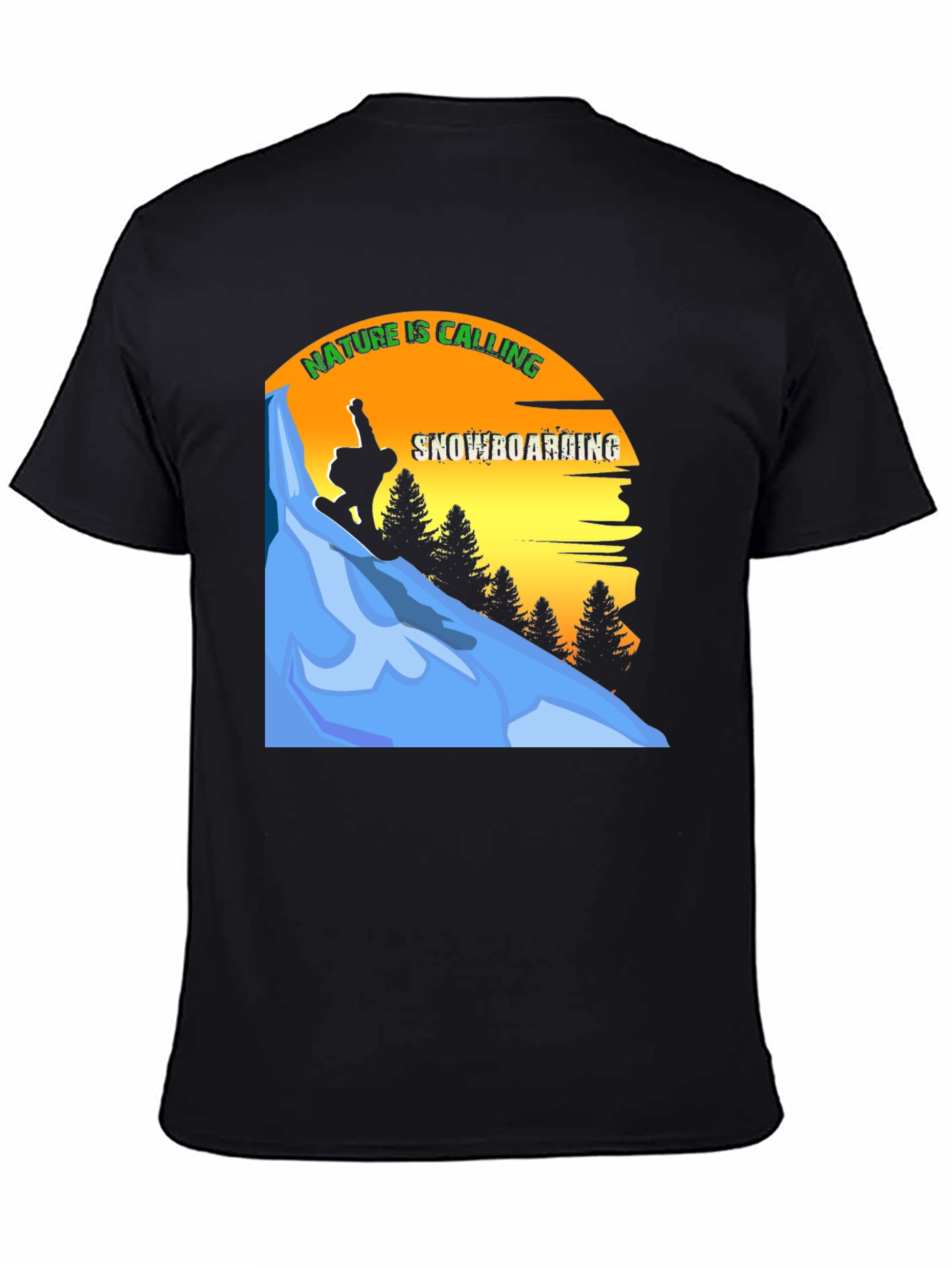 Black Nature Calling Snowboarding Graphic Tee view 4