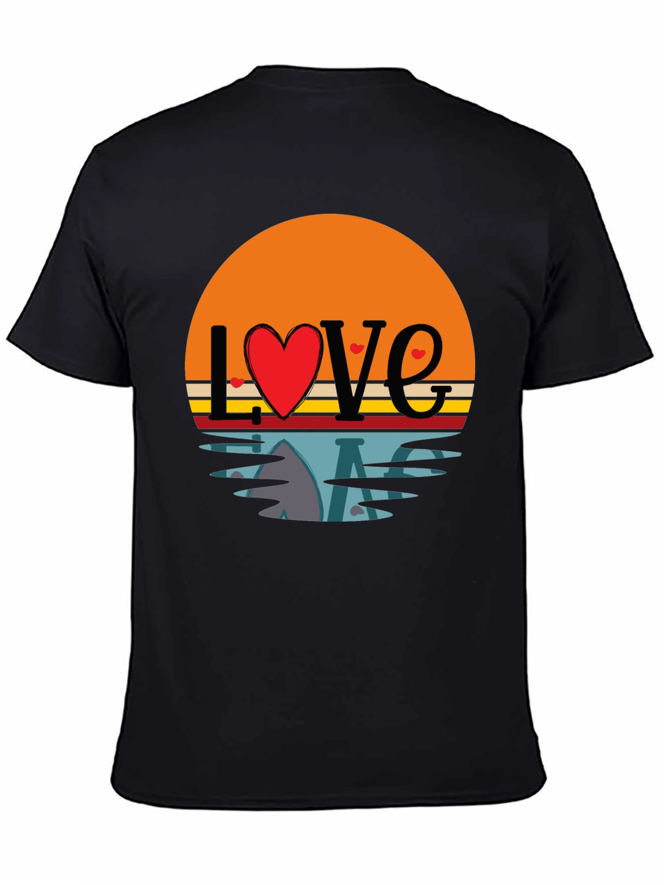 Black Retro Love Sunset Graphic T-Shirt view 4