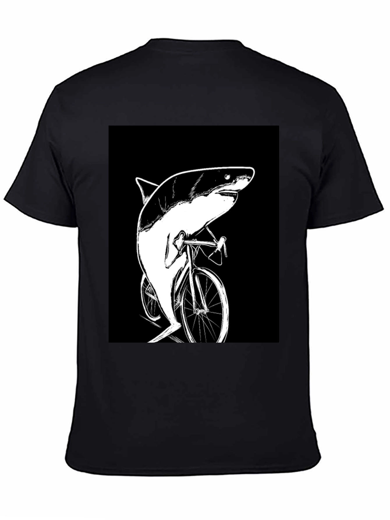 Black Shark on Bike T-Shirt - Funny Animal Graphic Tee view 4