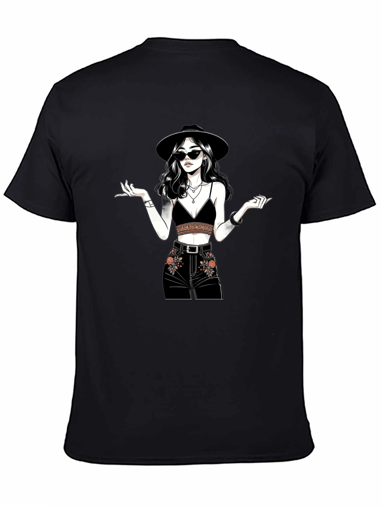Black Stylish Graphic Print T-Shirt - Boho Chic view 4