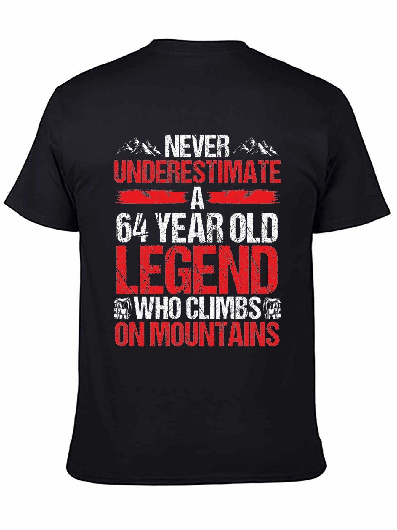 Black 64 Year Old Legend Mountain Climber T-Shirt view 4