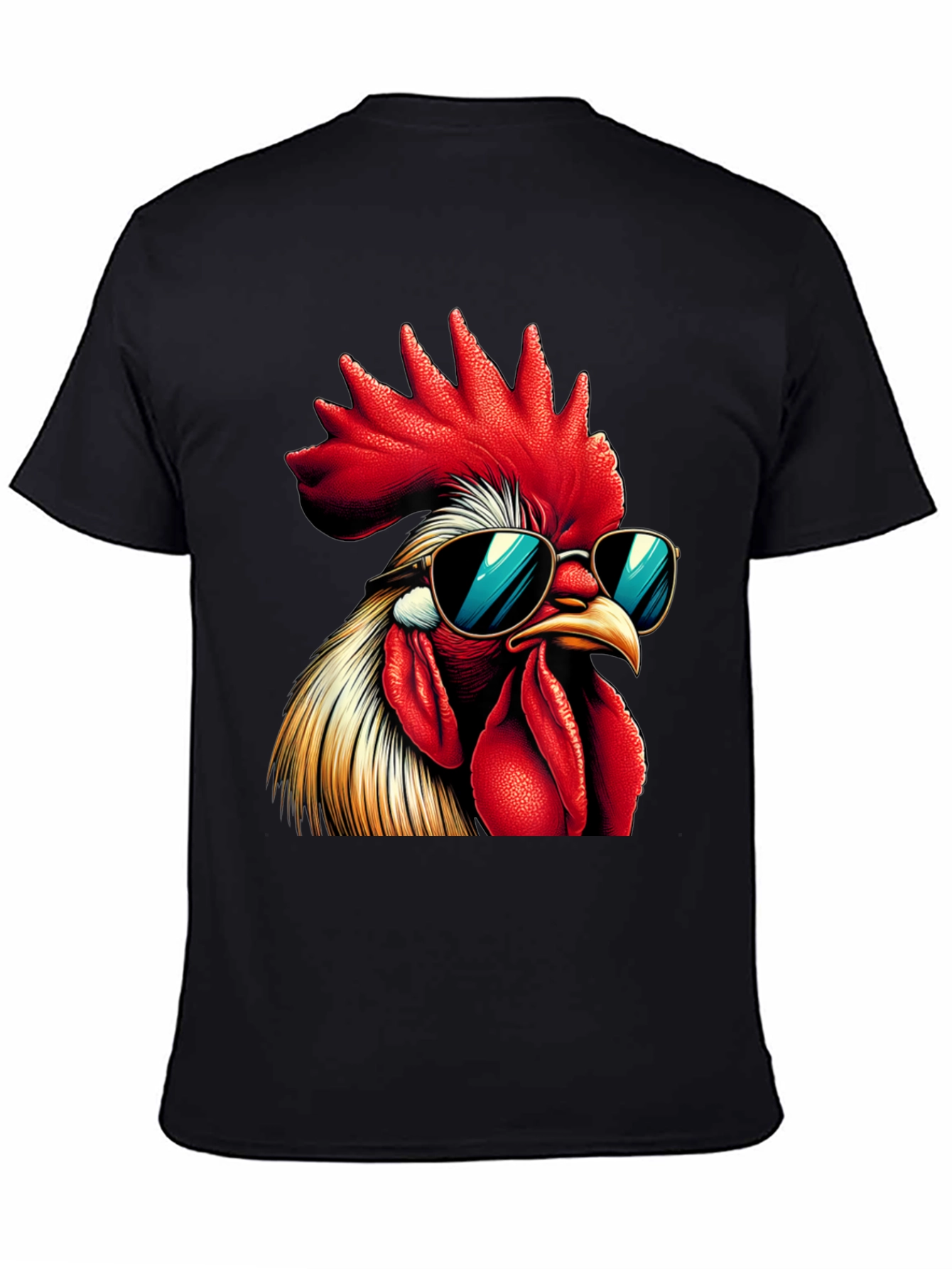 Black Cool Rooster Graphic Tee - Funny Chicken T-Shirt view 4