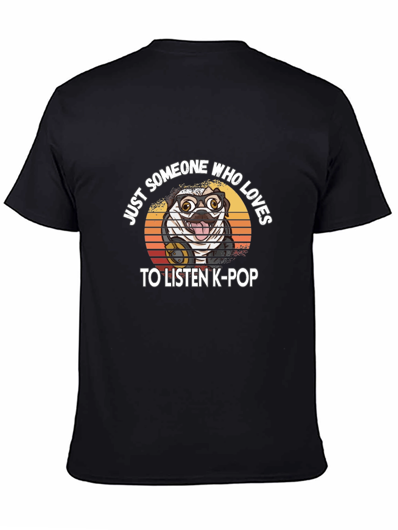 Black K-Pop Loving Pug T-Shirt view 4