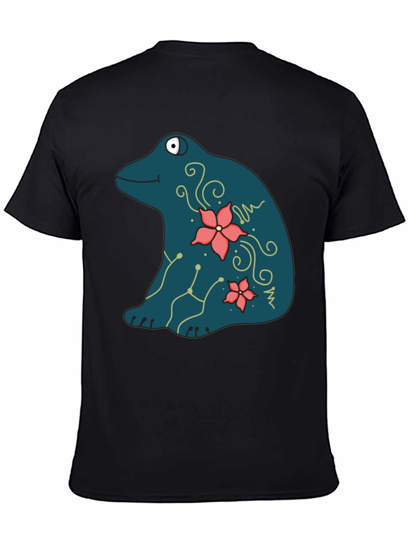Black Frog and Flower Graphic Print Black T-Shirt view 4