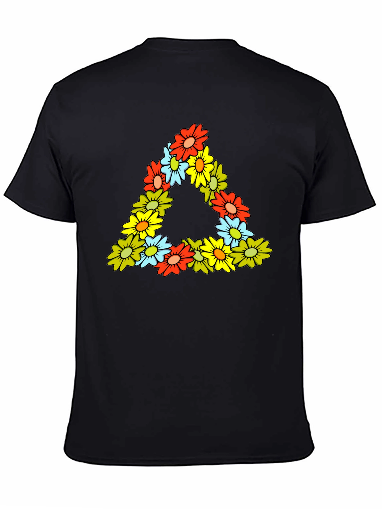 Black Floral Triangle Tee - Men's Black Graphic T-Shirt view 4