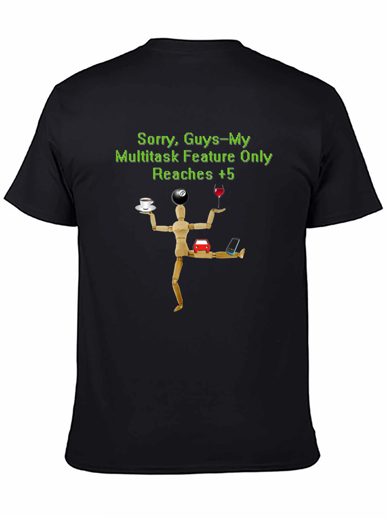 Black Multitask Feature T-Shirt - Humor view 4