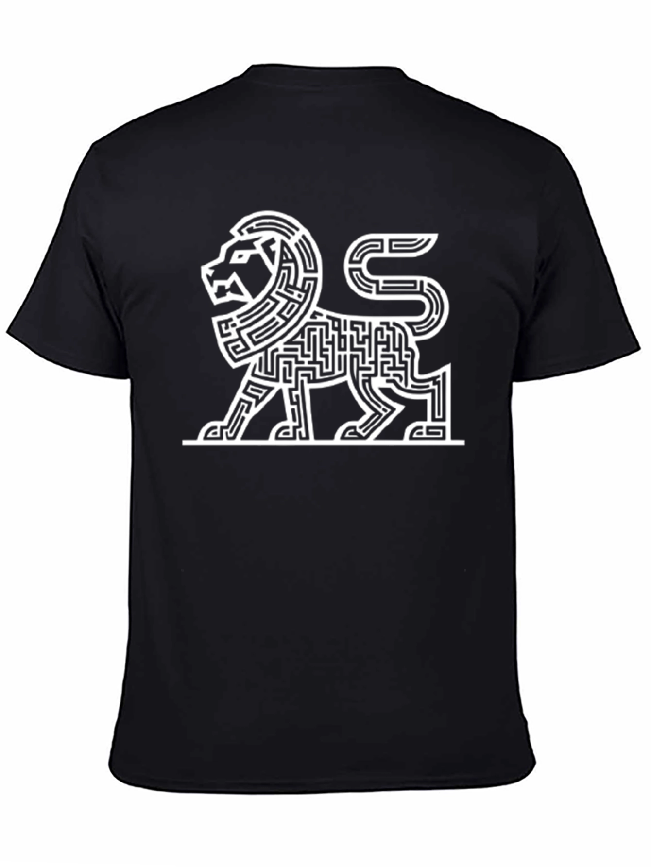 Black Maze Lion Graphic Tee - Modern Art Shirt view 4